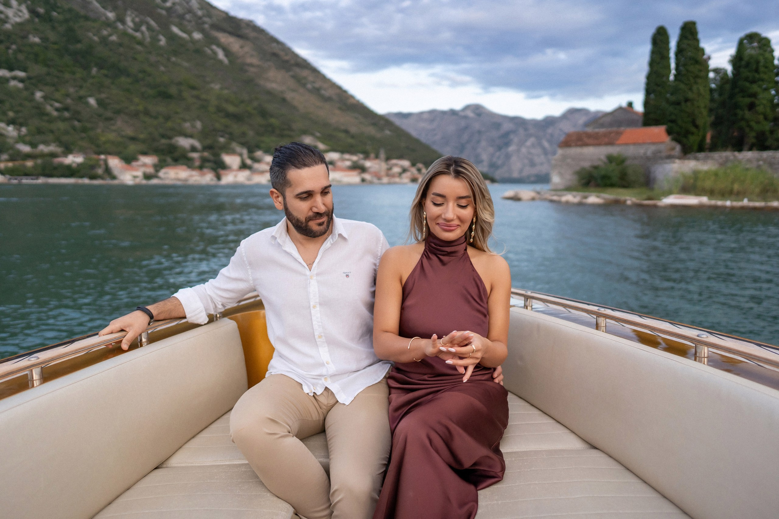 Proposal in the boat in Perast in Montenegro