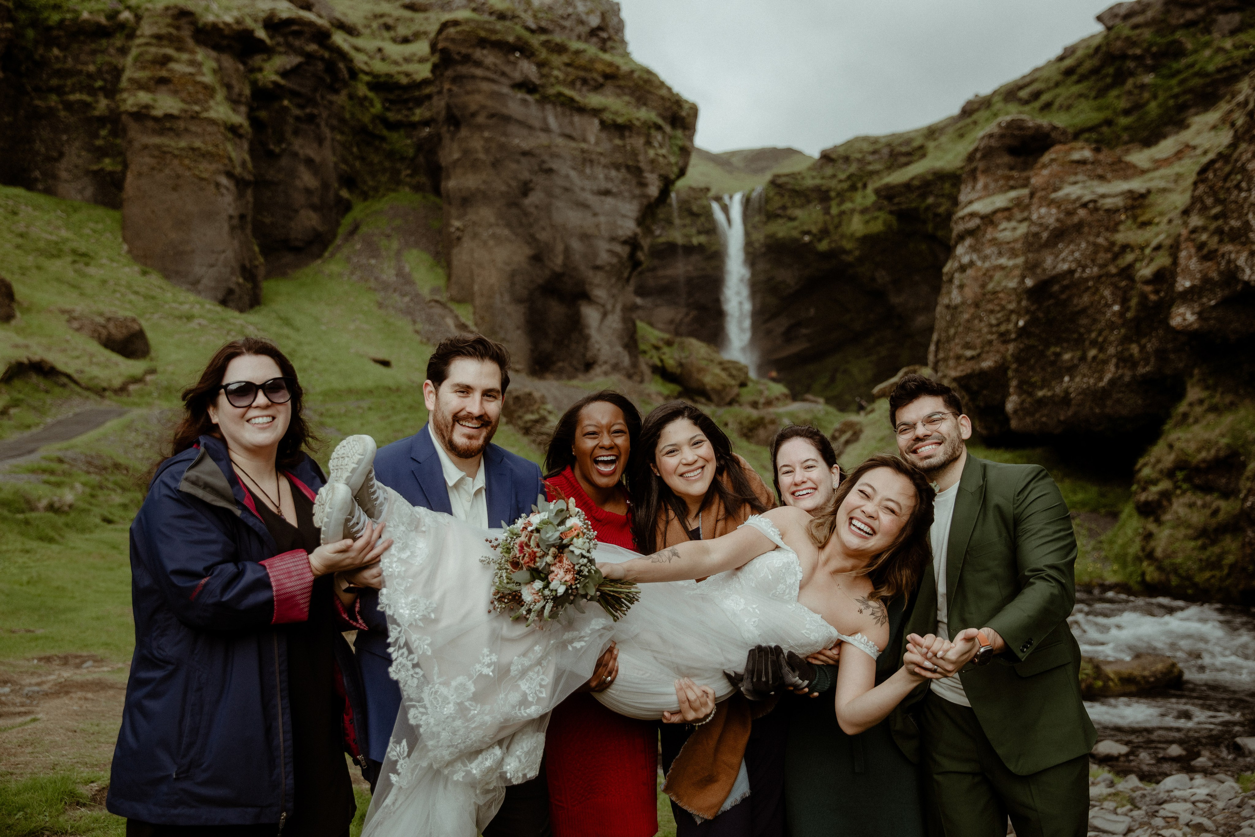 Elopement at Kvernufoss Waterfall. Iceland elopement photographer & videographer