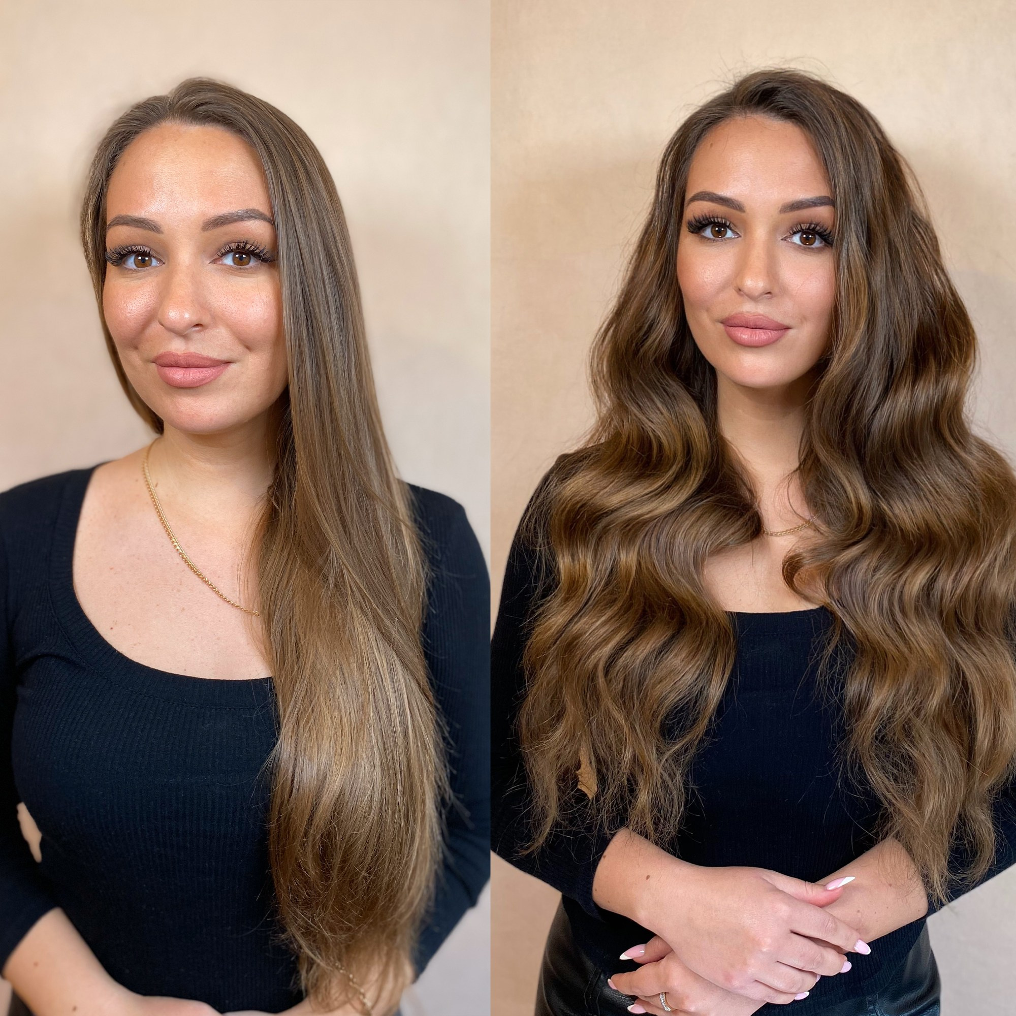 Hollywood waves on natural long hair in Rome