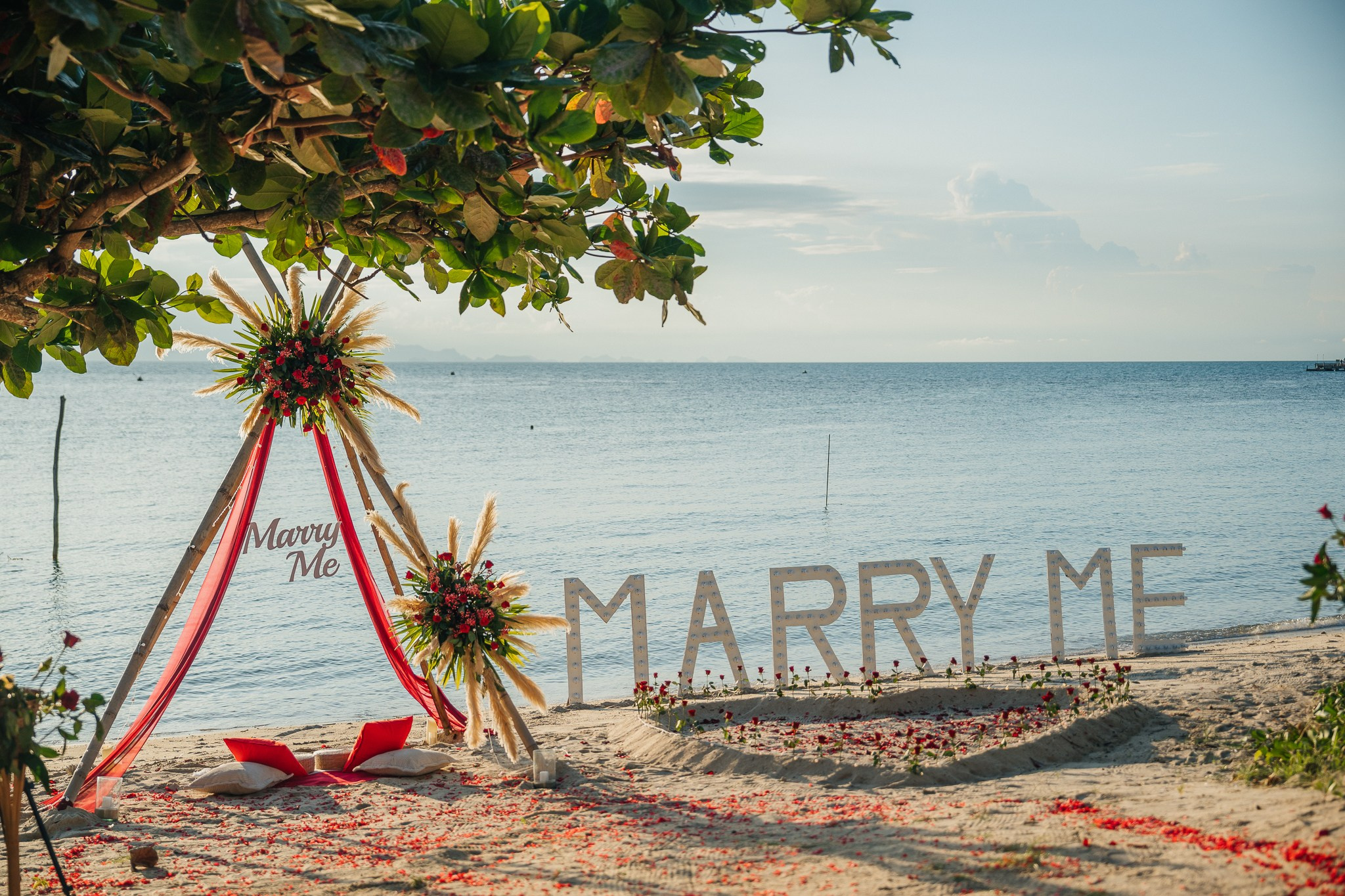 LED letters. Romantic proposal on Koh Samui, Thailand