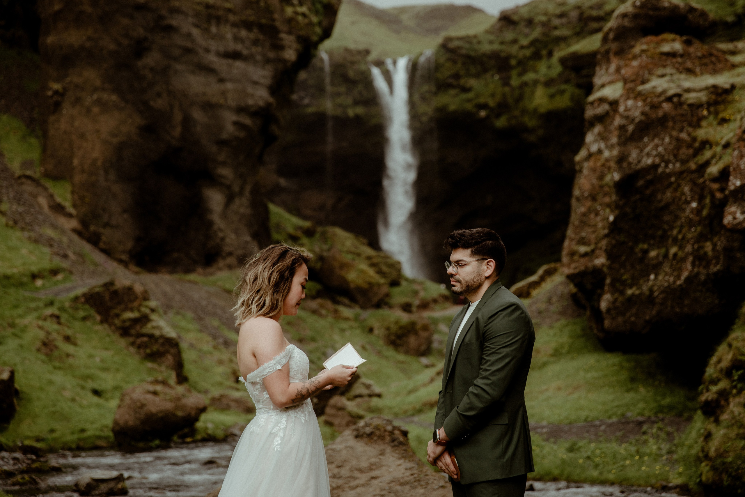 Elopement at Kvernufoss Waterfall. Iceland elopement photographer & videographer