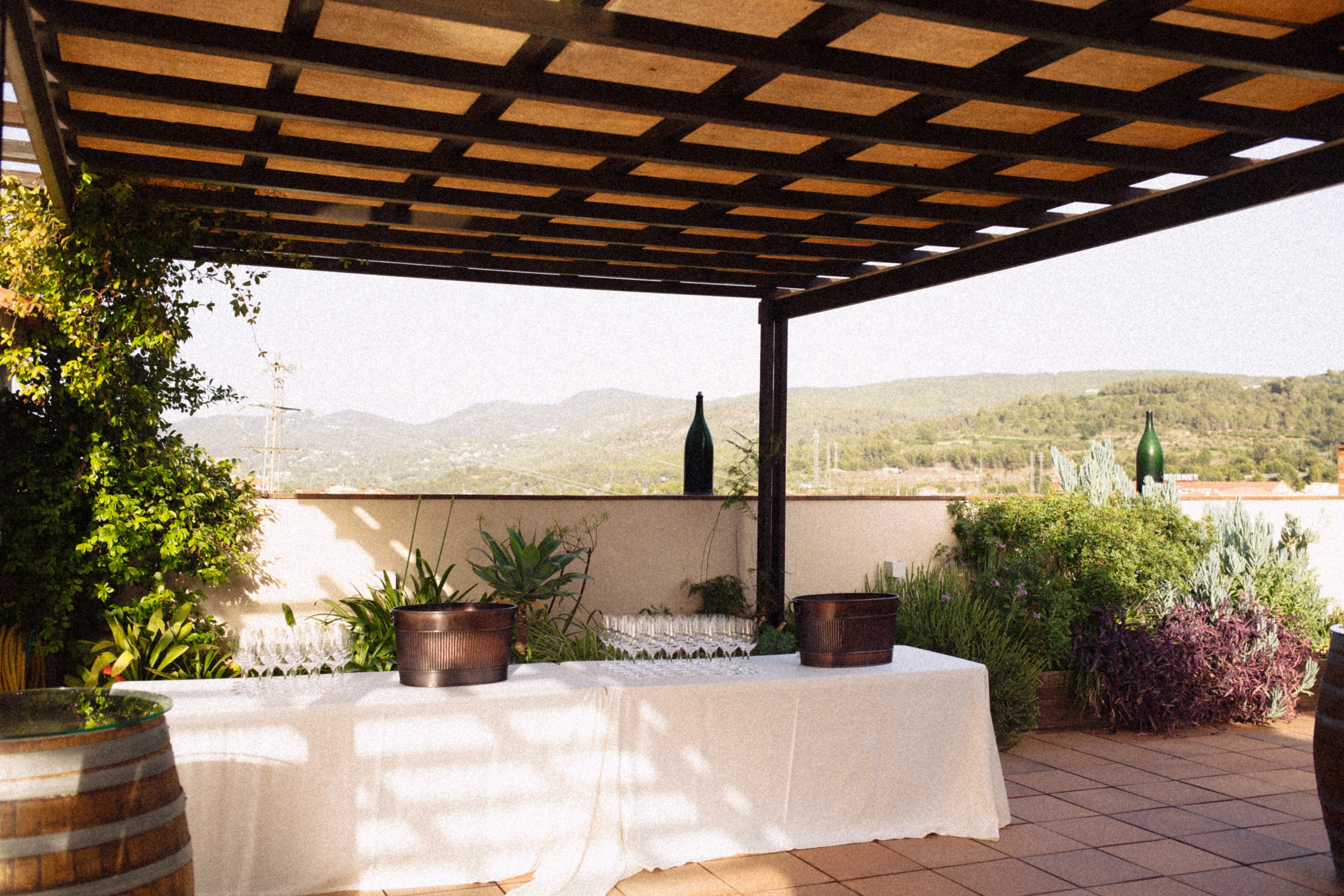 Outdoor dining table at Gramona estate prepared for a special dinner