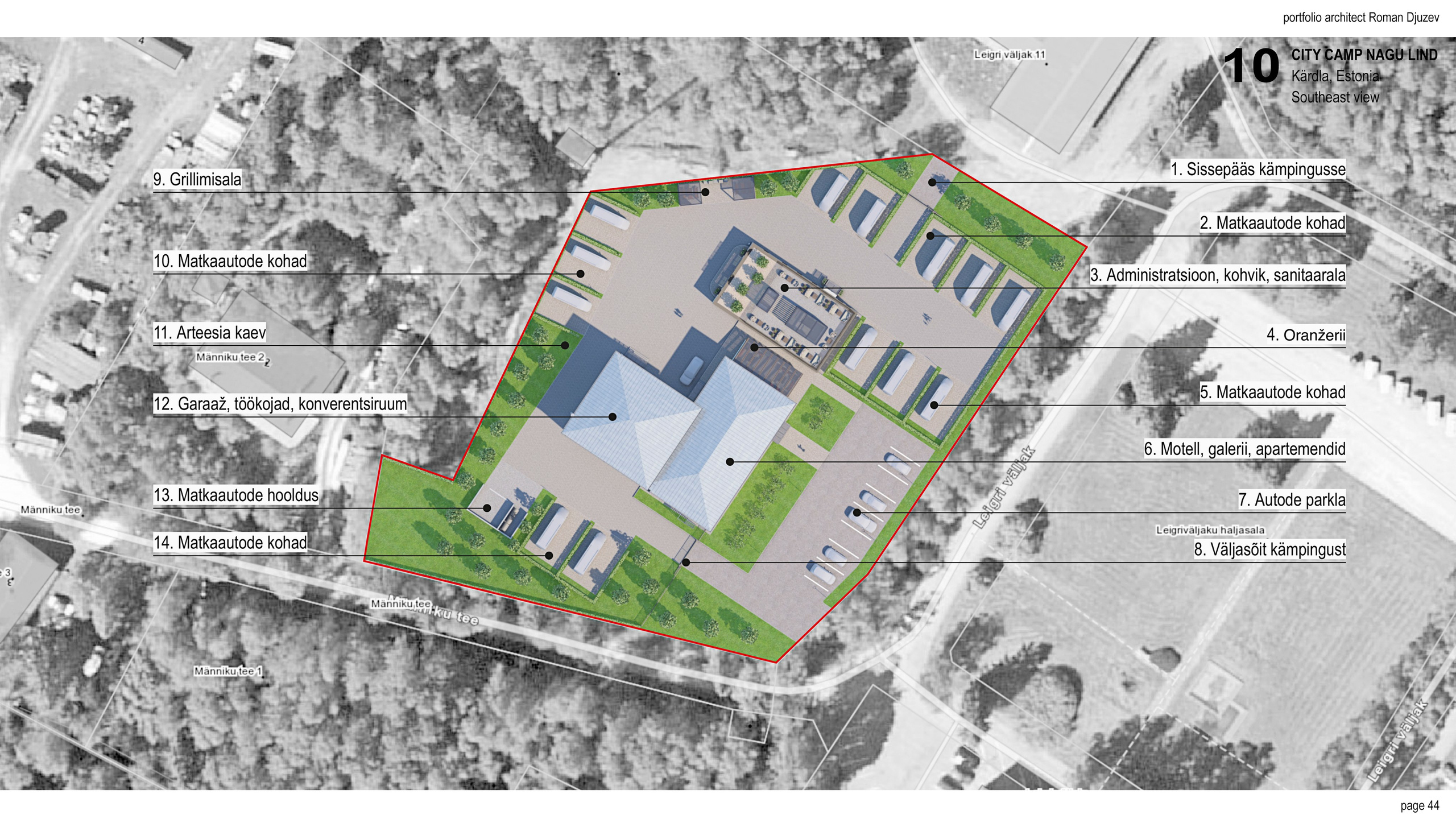 Arhitektuurne generaalplaani visualiseerimine koos territooriumi planeeringu ja tsoonidega, linnaplaneerimise projekt Eestis.