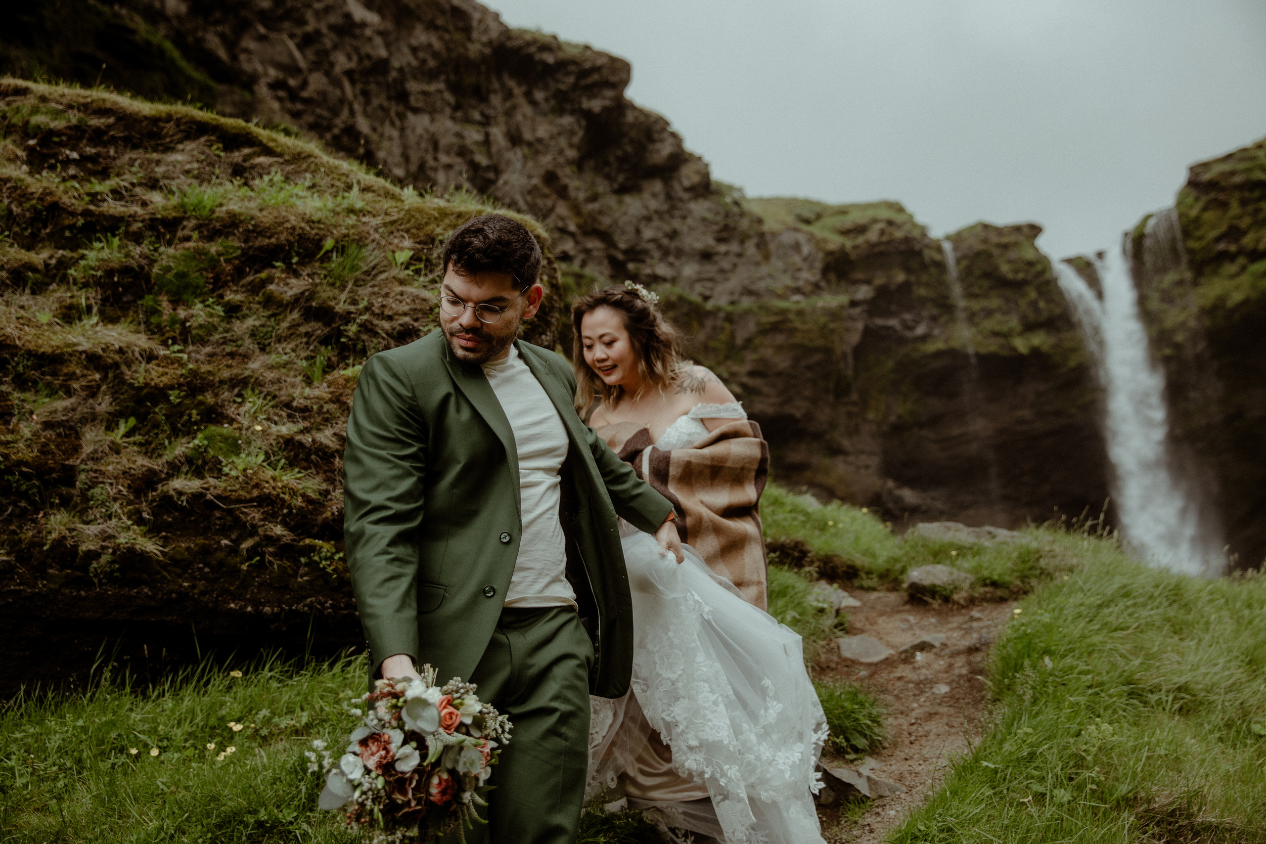 Kvernufoss Waterfall Elopement. Iceland elopement photographer & videographer