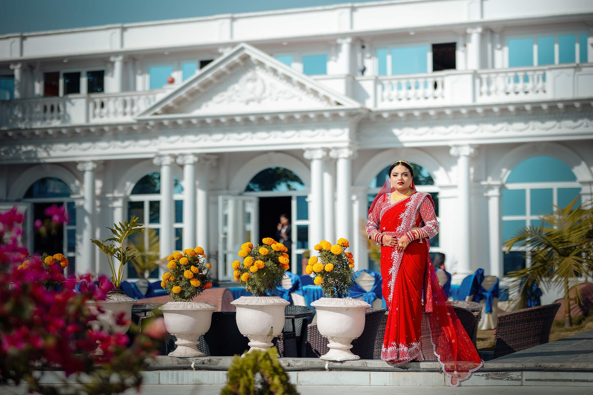 Nepali Bride Infront of wedding venue in kathmandu.