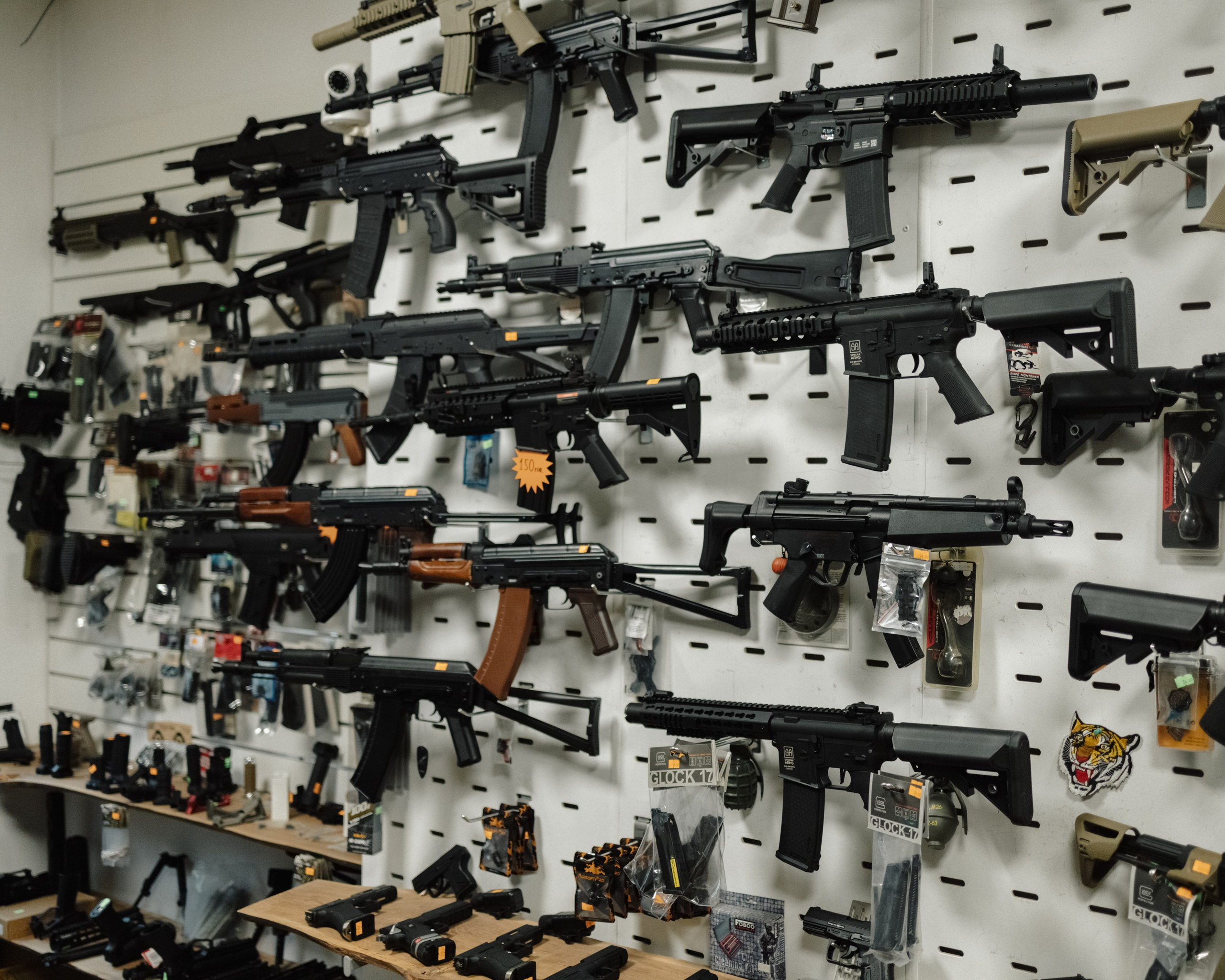 Guns in one airsoft shop in Riga.