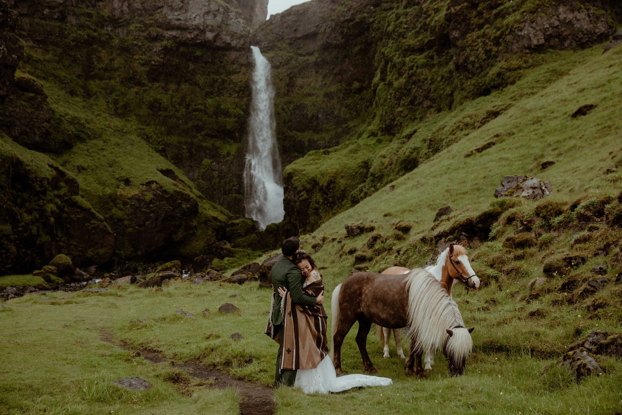 Elopement at Kvernufoss Waterfall. Iceland elopement photographer & videographer