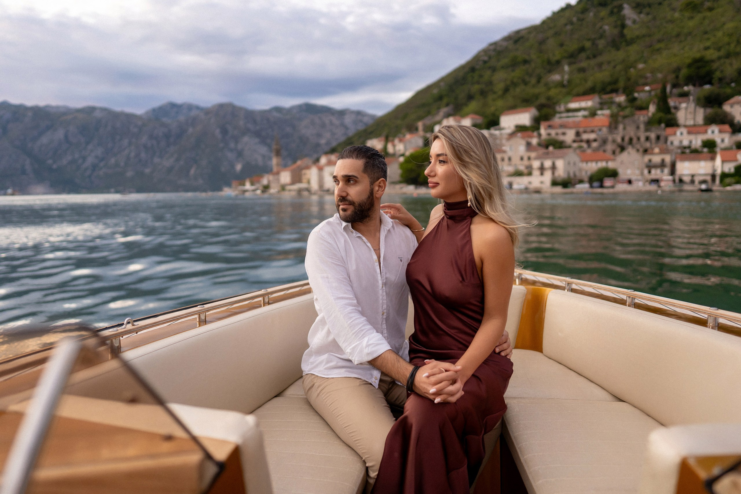 Proposal in the boat in Perast in Montenegro