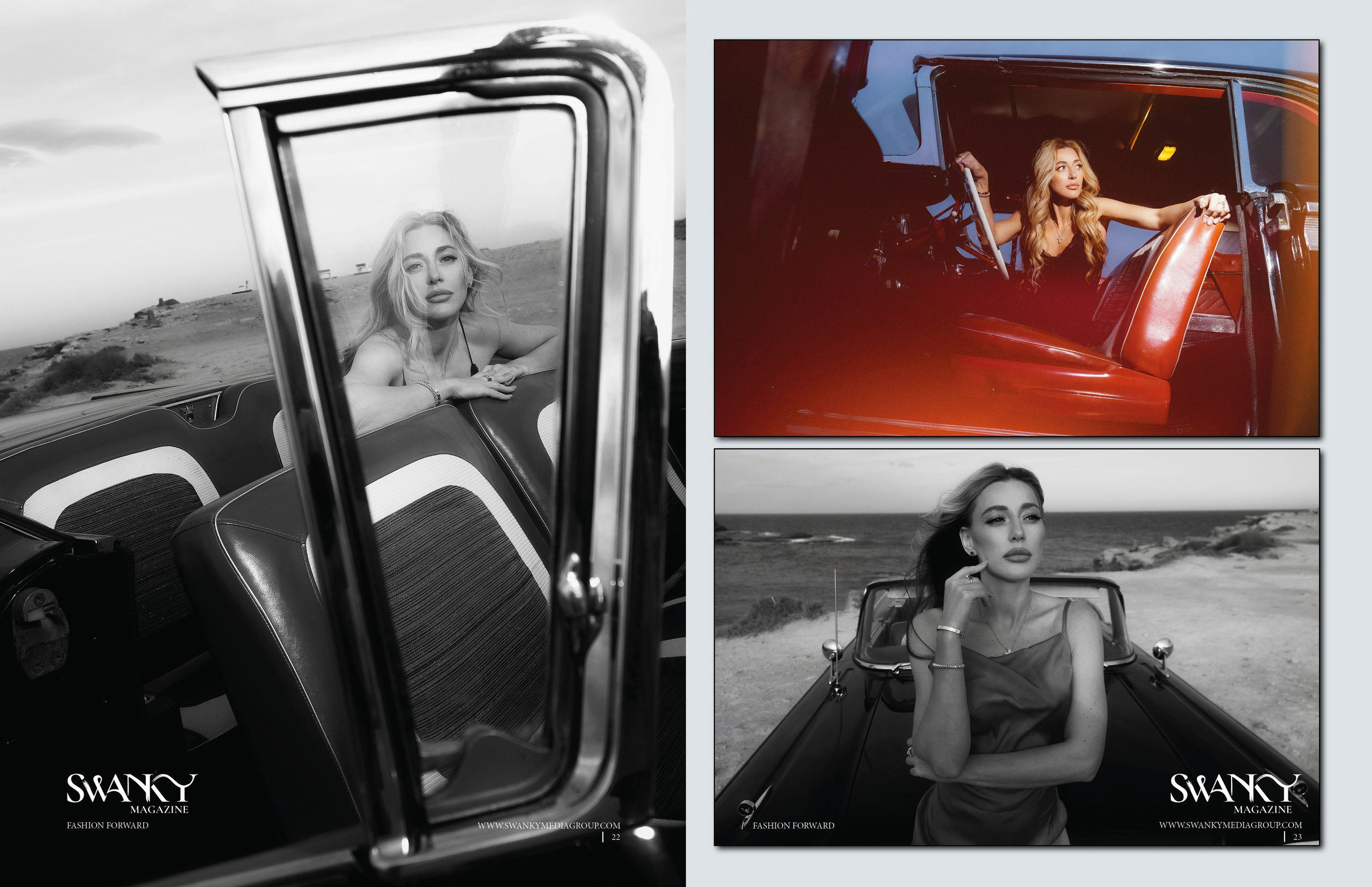 Элегантная съемка у моря с ретро автомобилем в Торревьехе, Аликанте