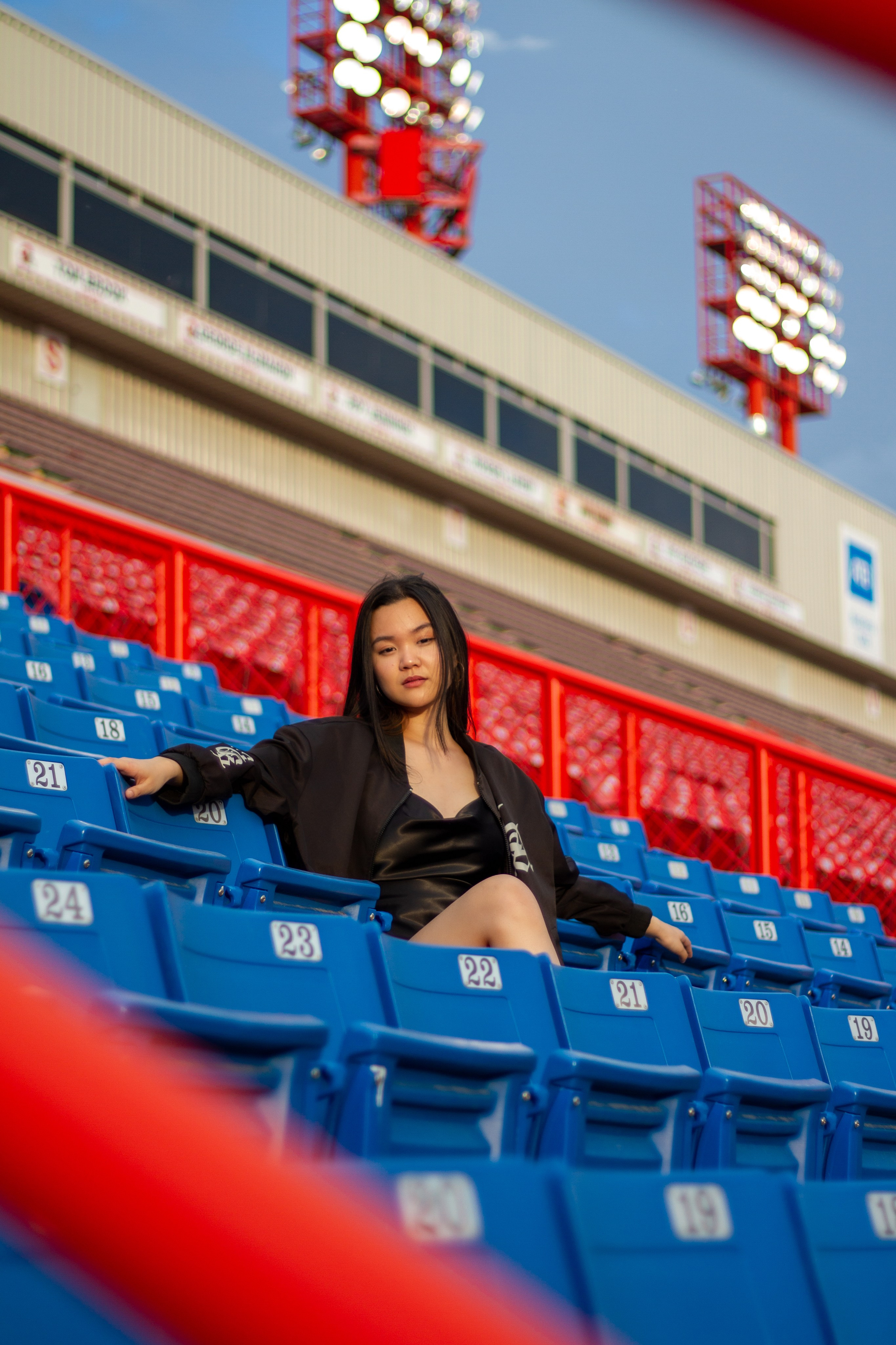 Model Ann at McMahon Stadium: A Stunning Photoshoot Under the Stadium Lights. ProFly.club — Professional aerial filming in Calgary