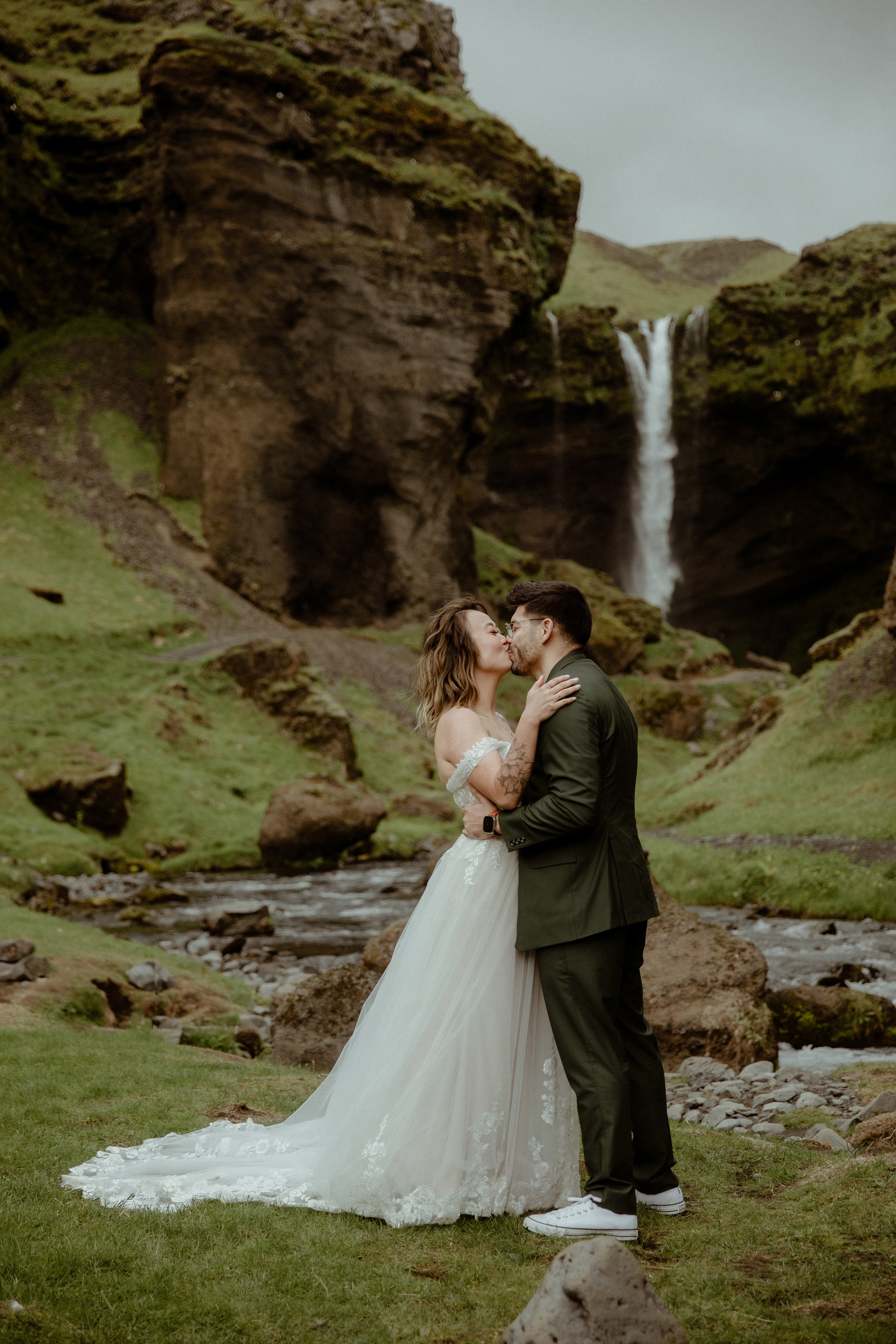 Elopement at Kvernufoss Waterfall. Iceland elopement photographer & videographer