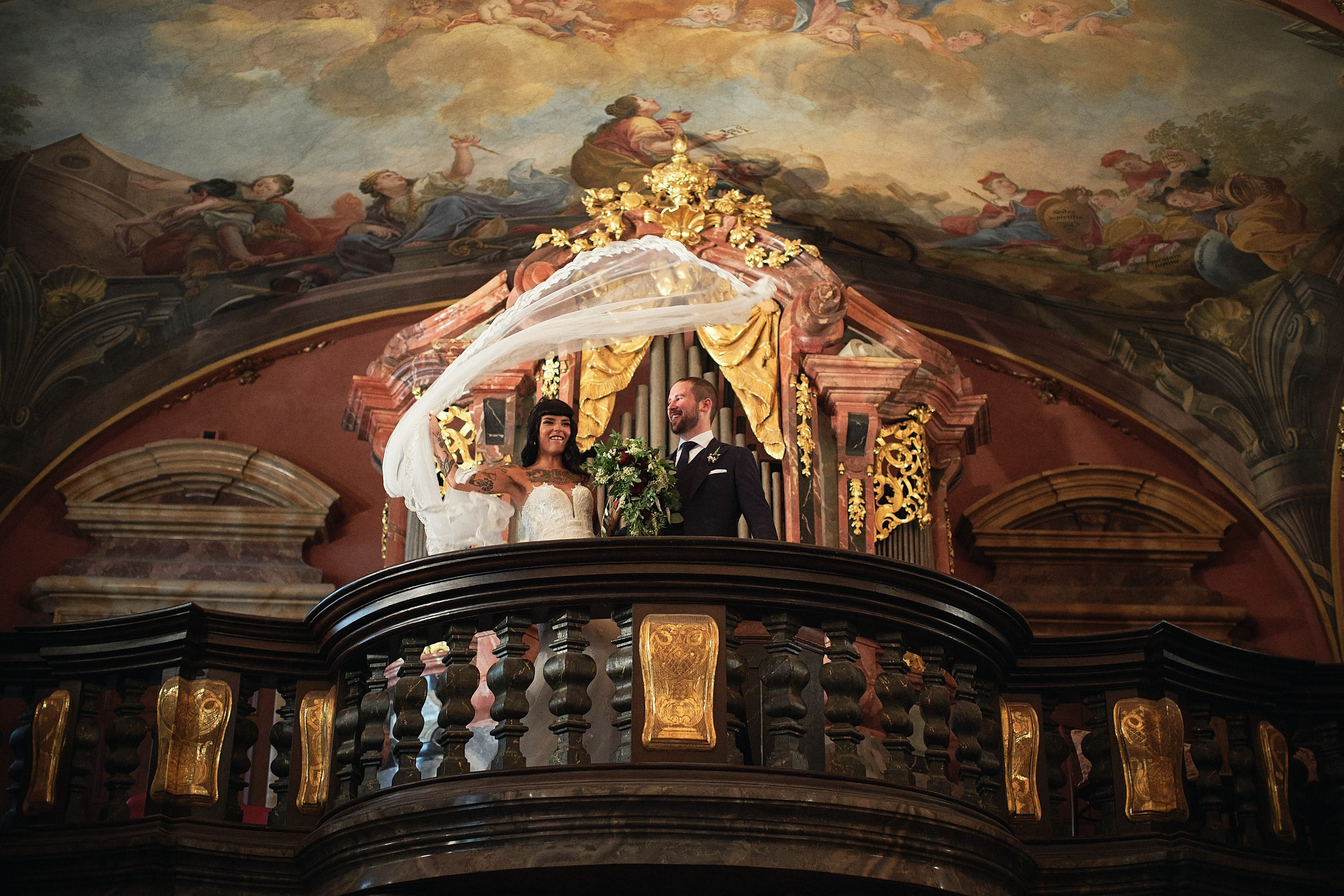 Dark Elegance: Gothic Wedding at Klementinum Mirror Chapel, Prague