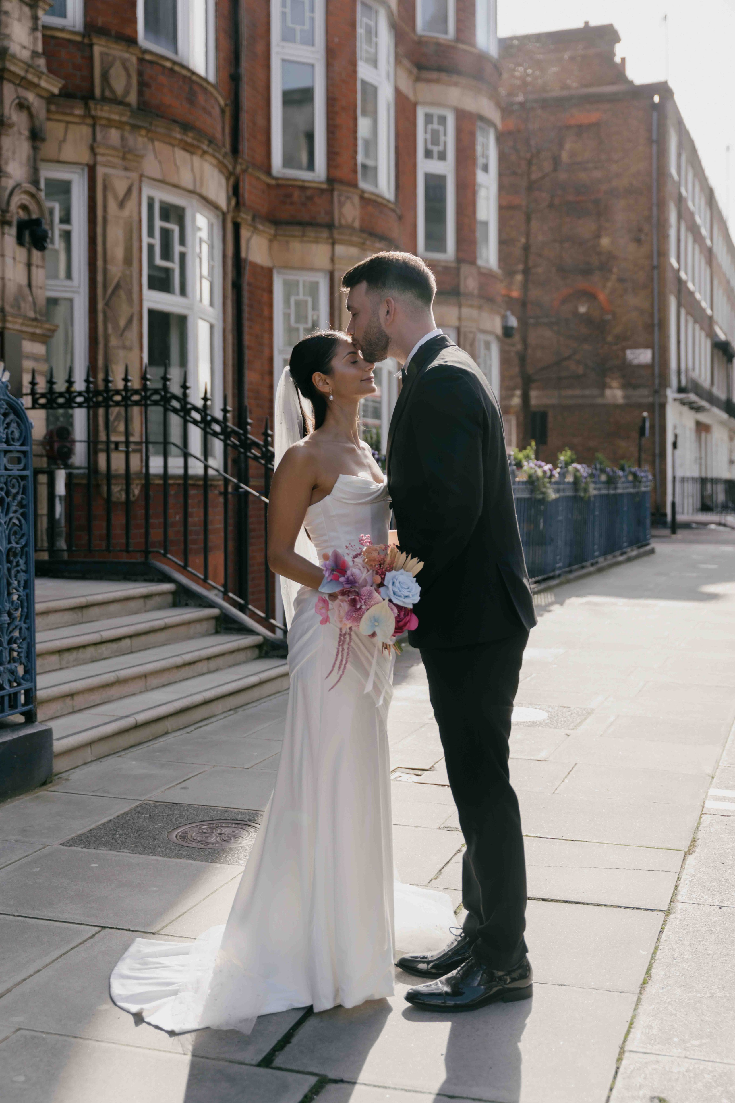 London wedding photoshoot city streets bride and groom Marylebone candid urban wedding photography UK