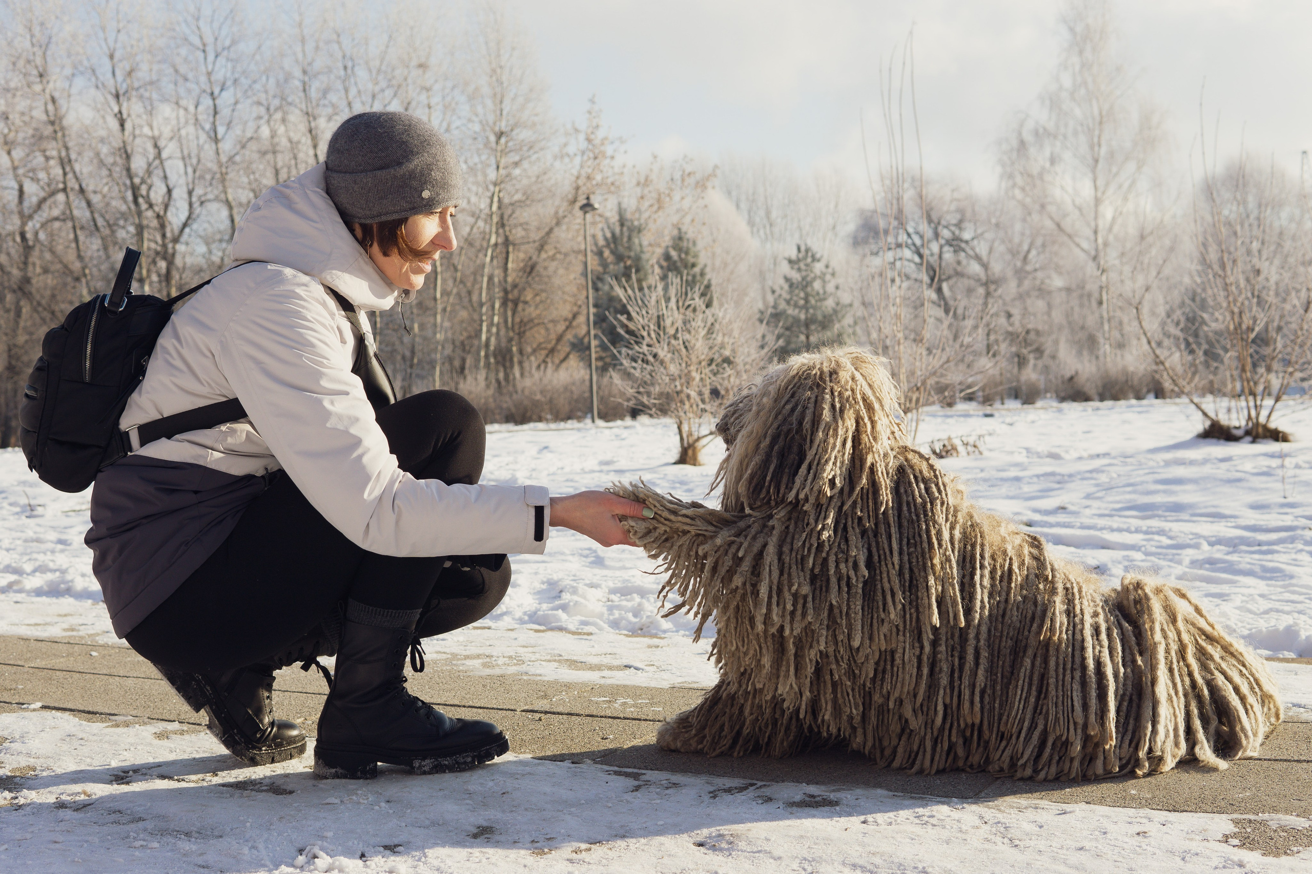 Winter Morning Walk: Zhenya and Her Dog