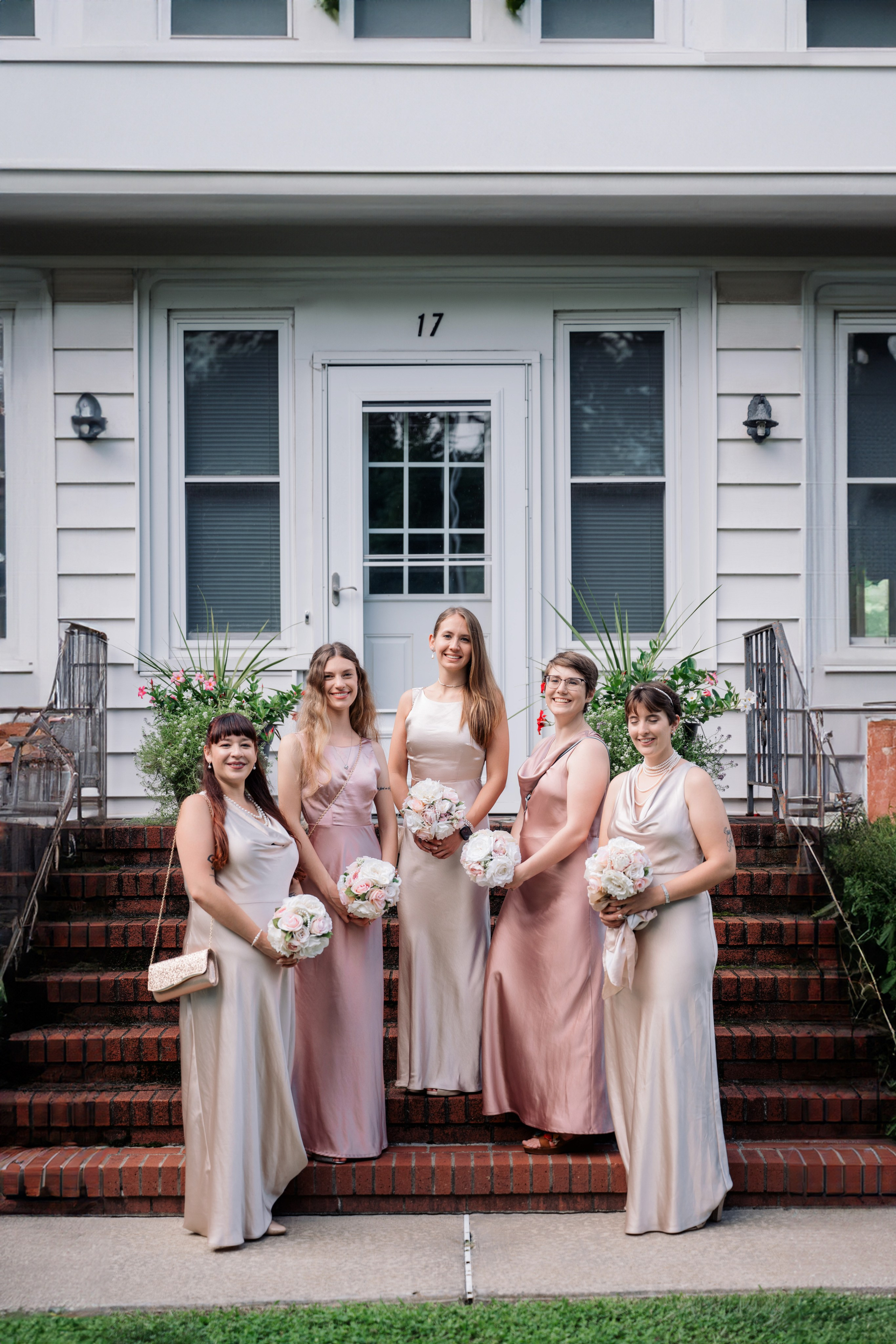bridesmaids in blush dresses