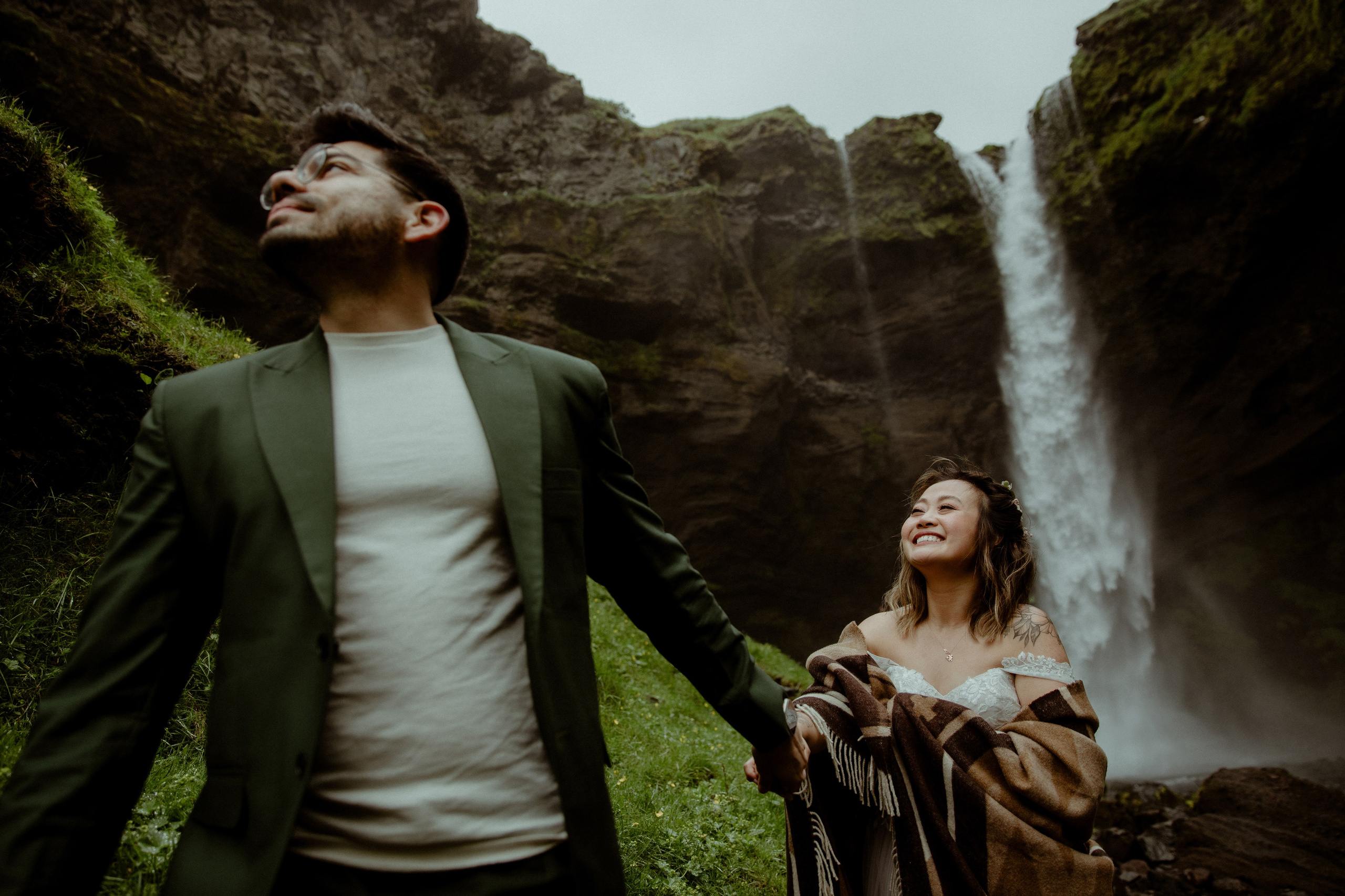 Elopement at Kvernufoss Waterfall. Iceland elopement photographer & videographer