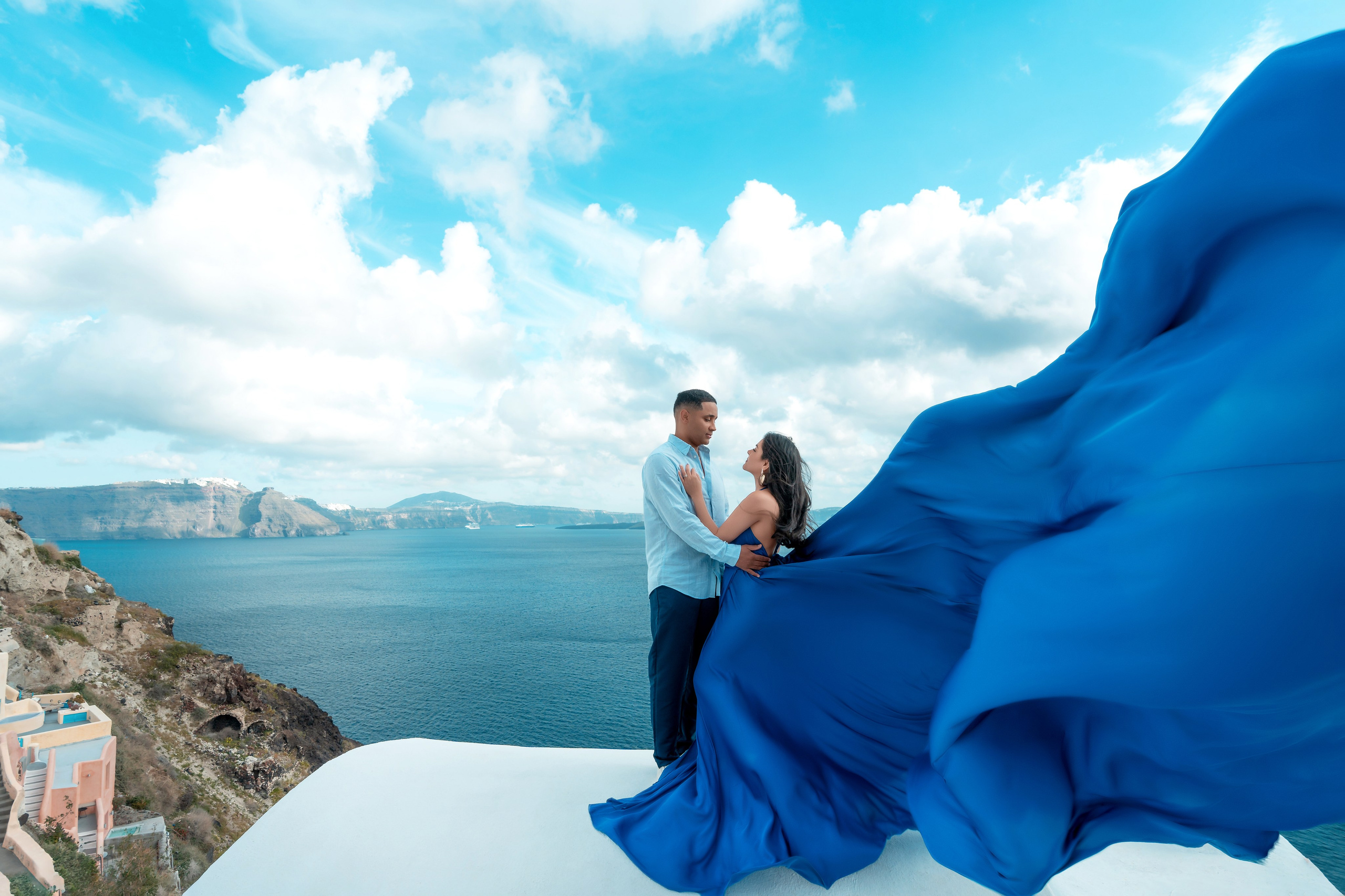 Royal Blue Flying Dress backless santorini | Sizes XS-L — Elegant & Flowing. Photographer in Santorini SokoLOVE Alex| Flying Dress Santorini