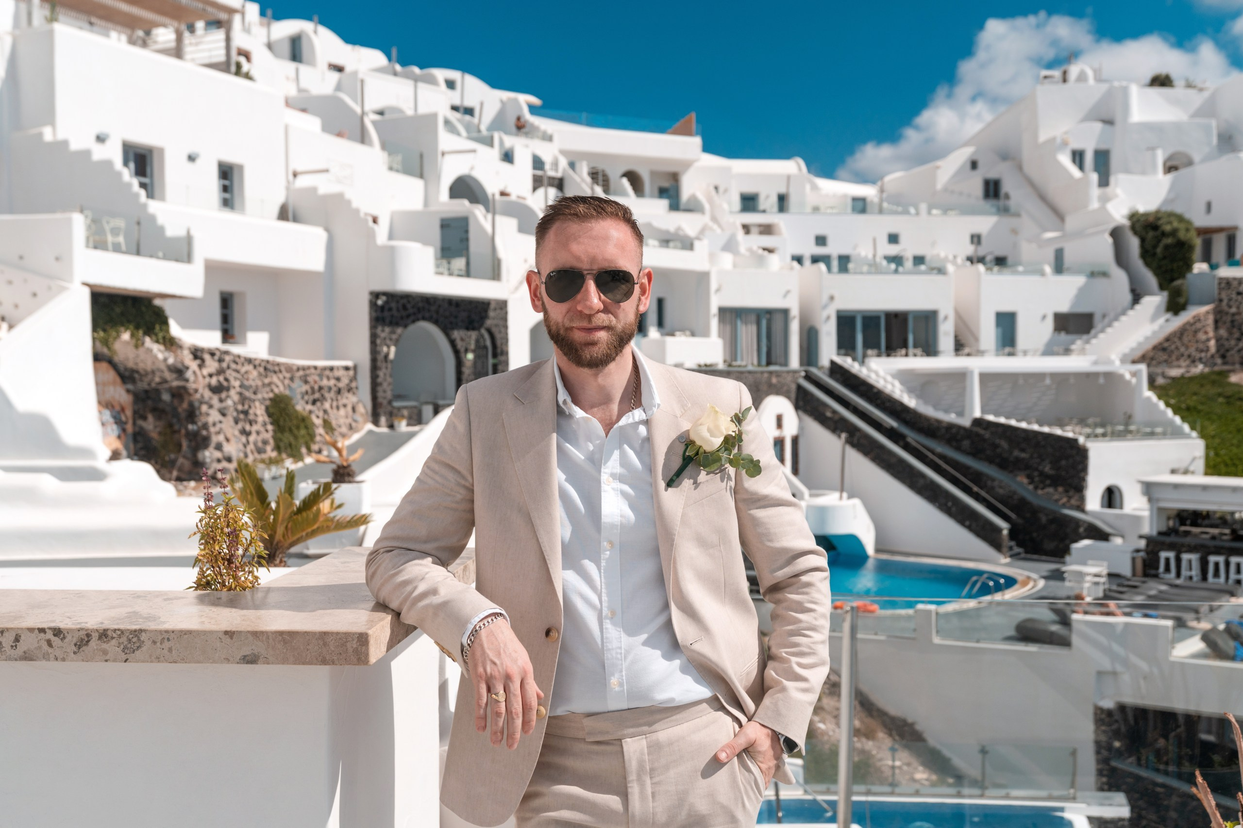 Santorini Destination Wedding Photographer | Elegant Ceremony Photos. Photographer in Santorini SokoLOVE | Flying Dress Santorini