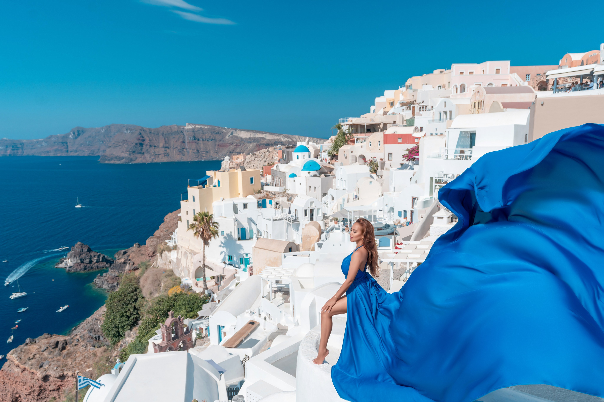 Royal Blue Flying Dress backless santorini | Sizes XS-L — Elegant & Flowing. Photographer in Santorini SokoLOVE Alex| Flying Dress Santorini