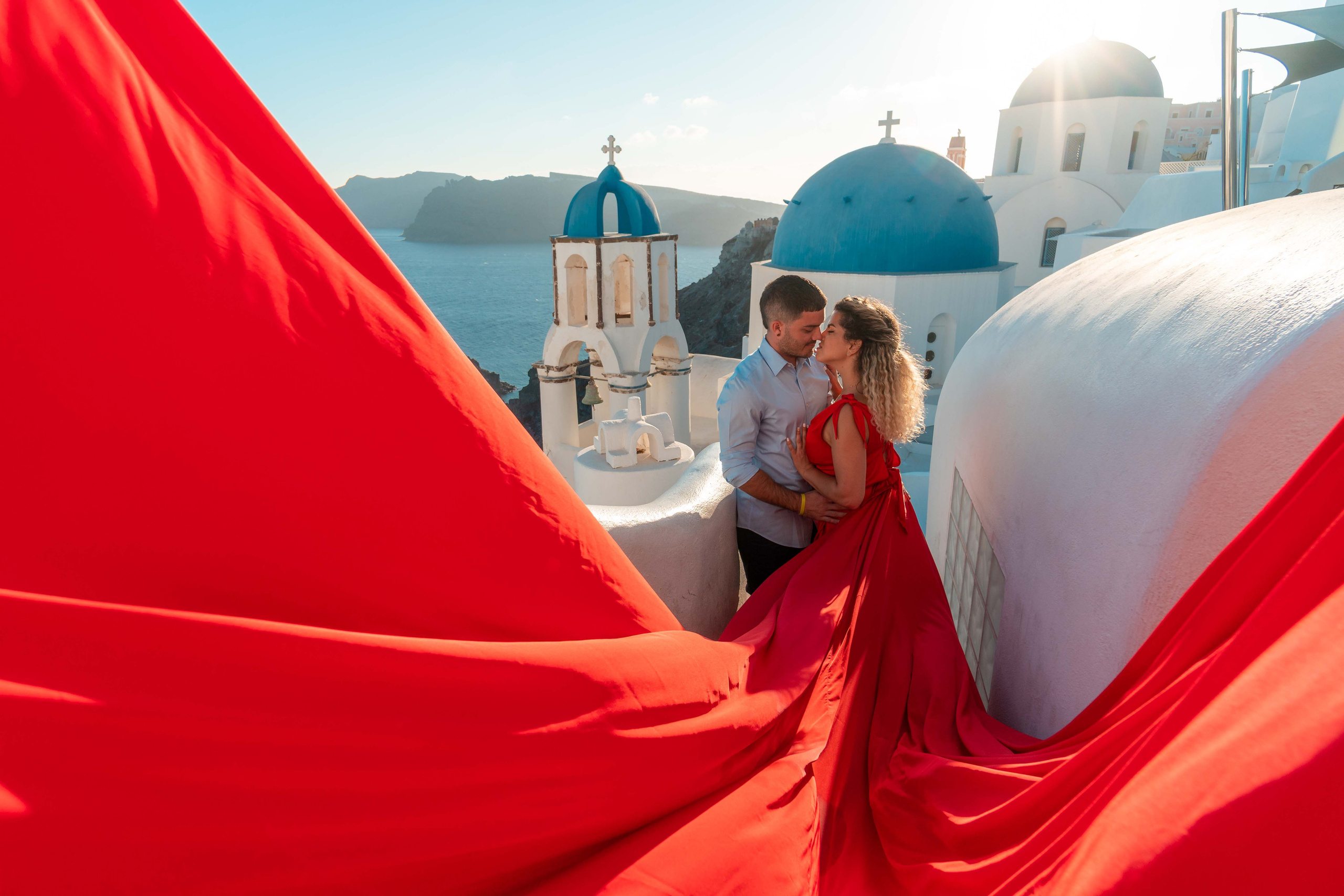 Red Flying Dress Santorini. Photographer in Santorini SokoLOVE Alex| Flying Dress Santorini