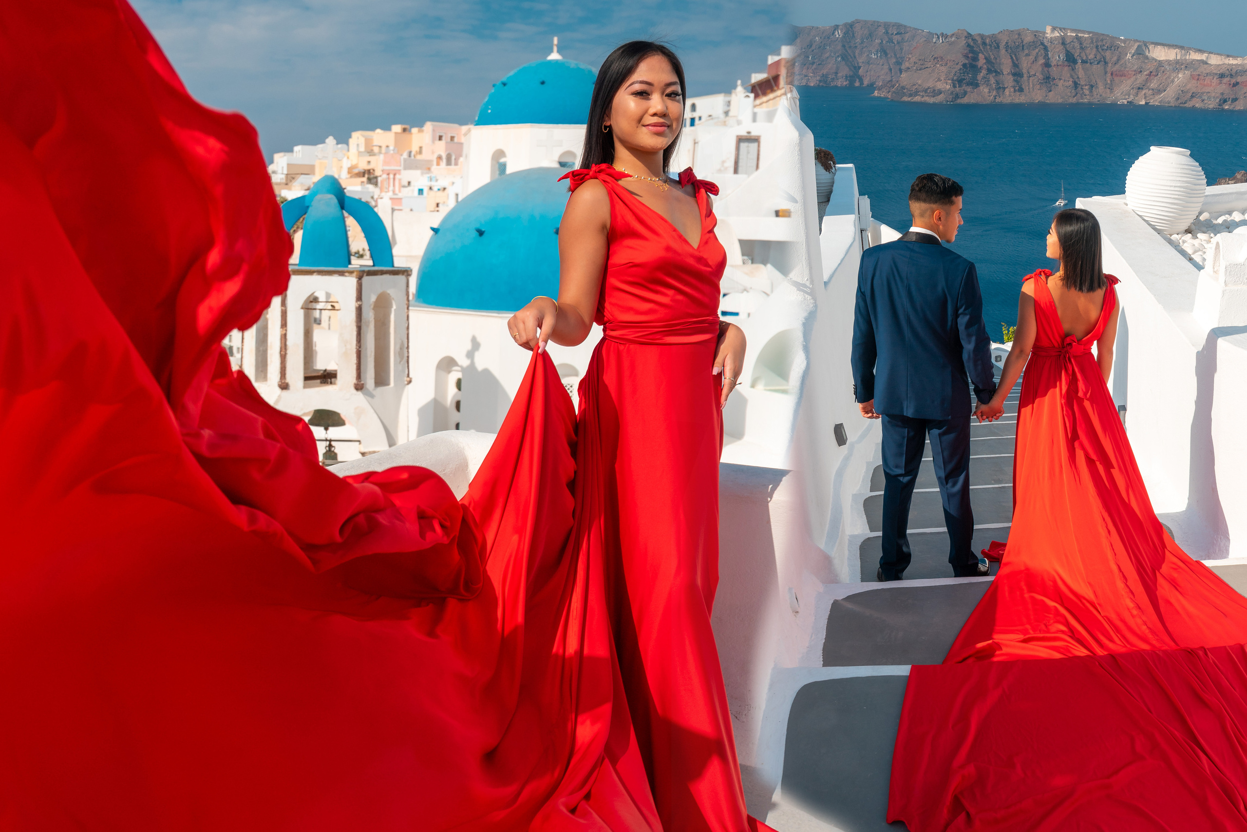 Red Flying Dress Santorini. Photographer in Santorini SokoLOVE Alex| Flying Dress Santorini
