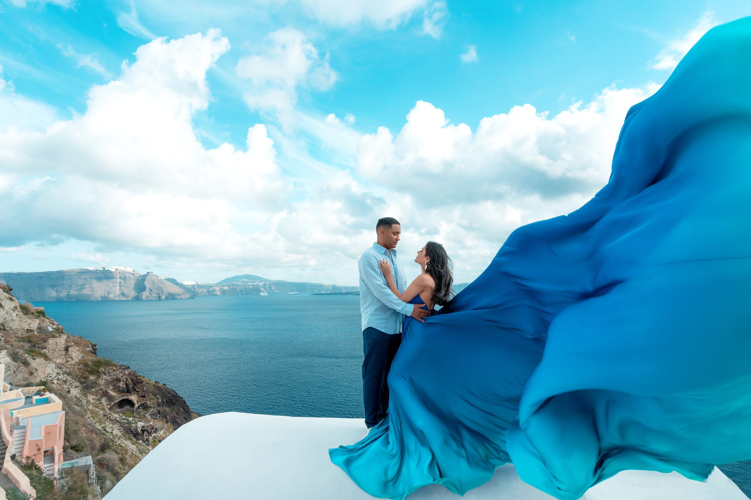 Royal Blue Flying Dress backless santorini | Sizes XS-L — Elegant & Flowing. Photographer in Santorini SokoLOVE Alex| Flying Dress Santorini