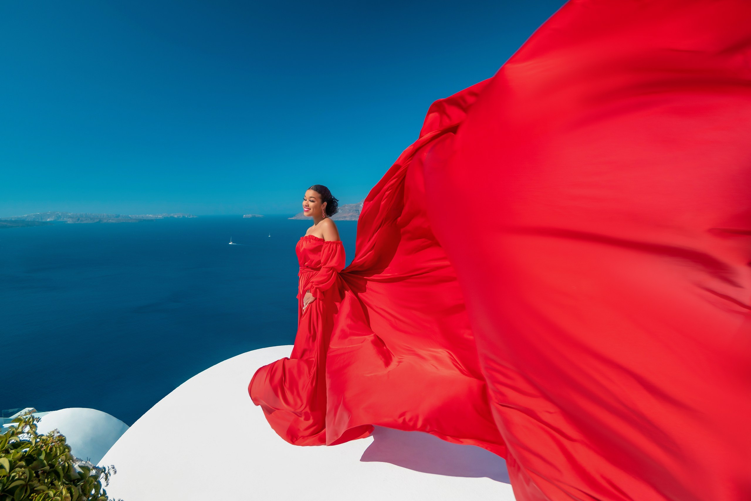 Red Flying Dress with sleeves. Photographer in Santorini SokoLOVE Alex| Flying Dress Santorini