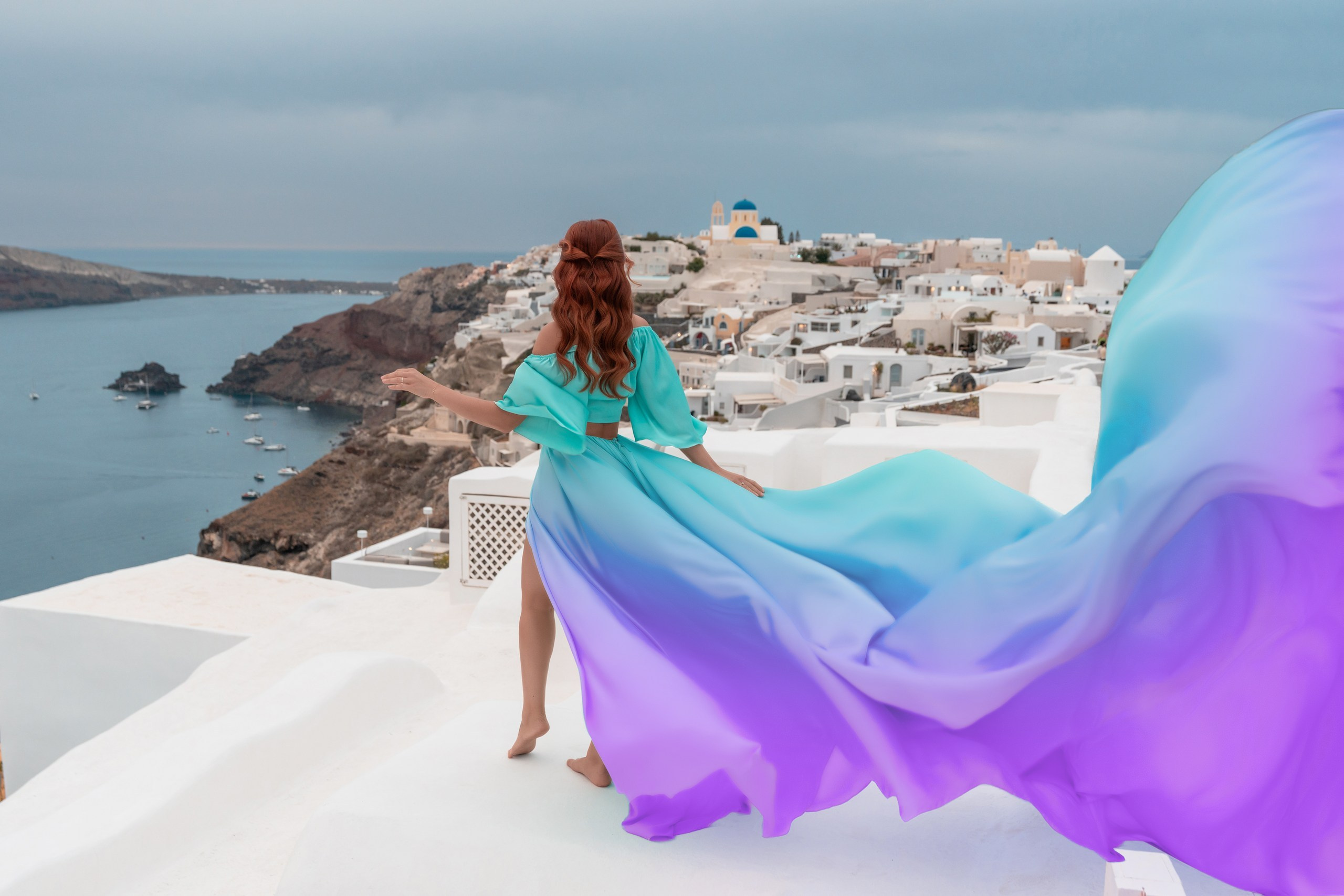 Photoshoot locations in Santorini, photo by SokoLOVE. Photographer in Santorini SokoLOVE Alex| Flying Dress Santorini