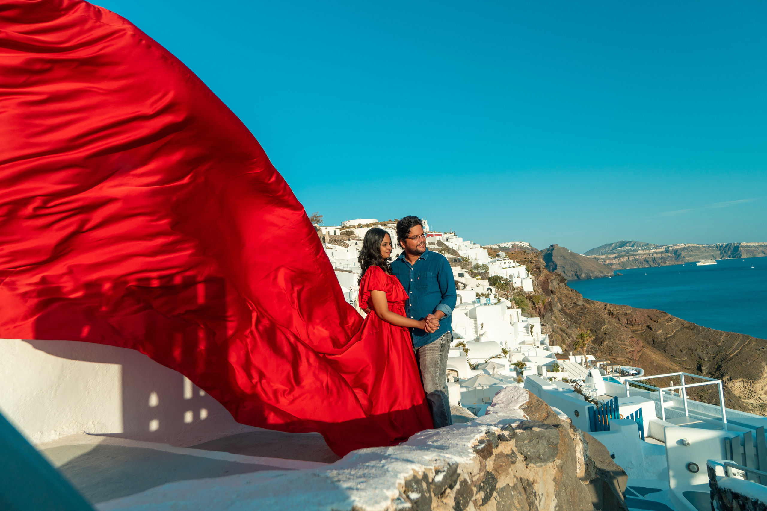 Dark Red Ruffle Dress (XS-XL) — Rent for Santorini Photoshoot Gown. Photographer in Santorini SokoLOVE Alex| Flying Dress Santorini