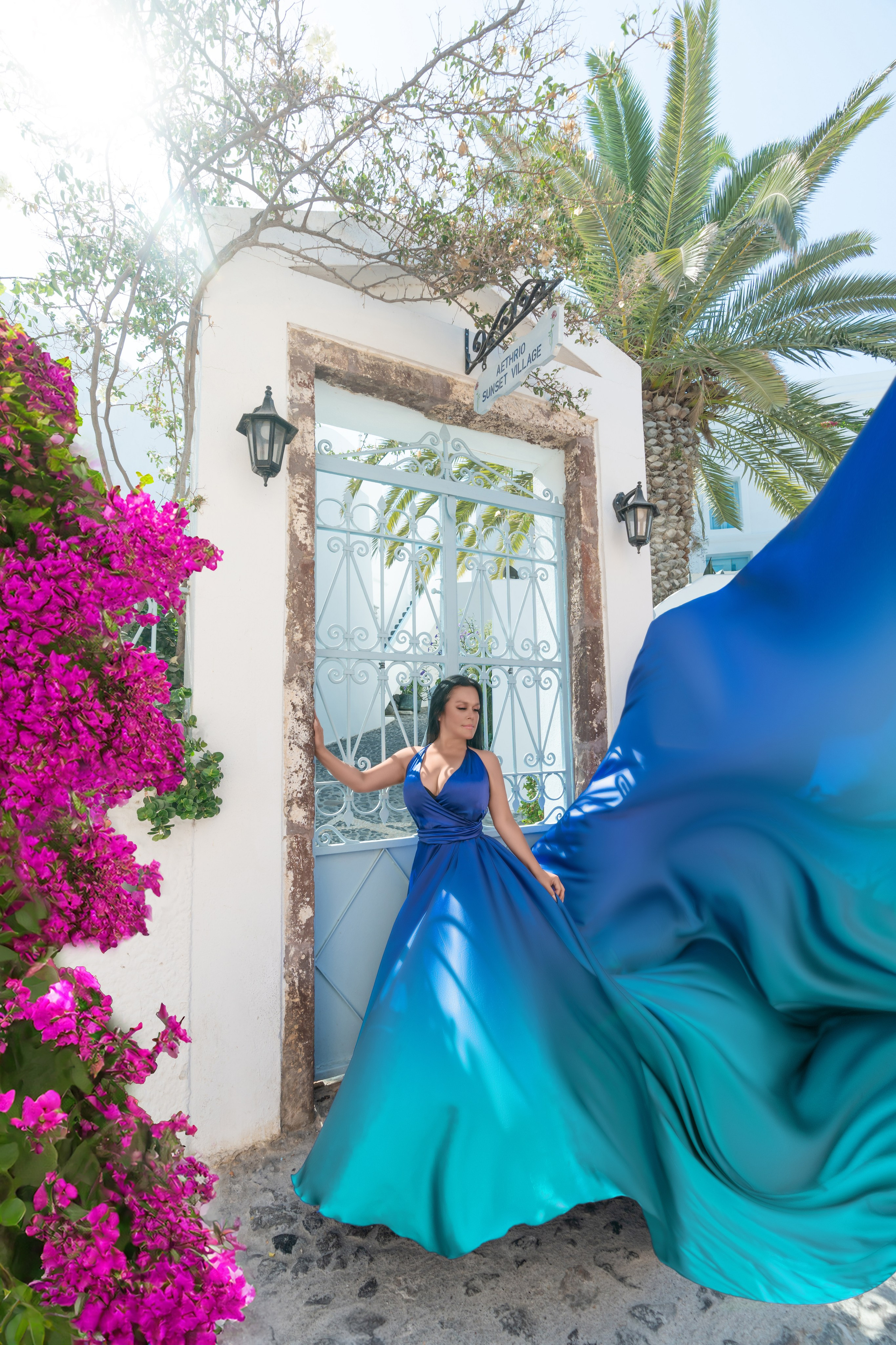 Royal Blue Flying Dress backless santorini | Sizes XS-L — Elegant & Flowing. Photographer in Santorini SokoLOVE Alex| Flying Dress Santorini