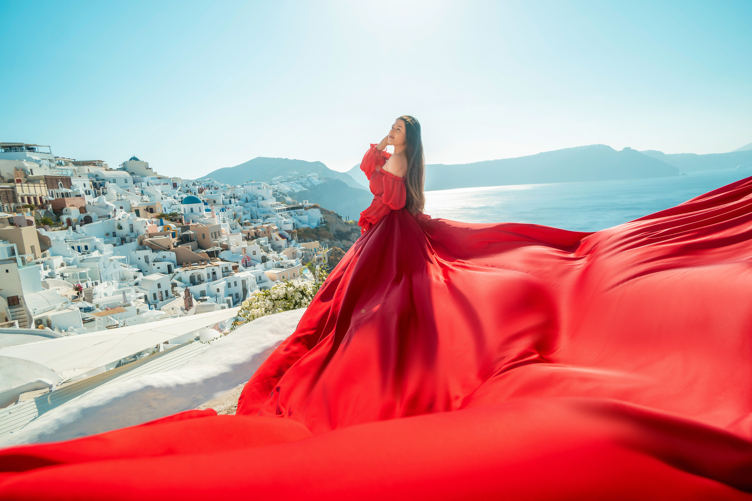 Red Flying Dress santorini