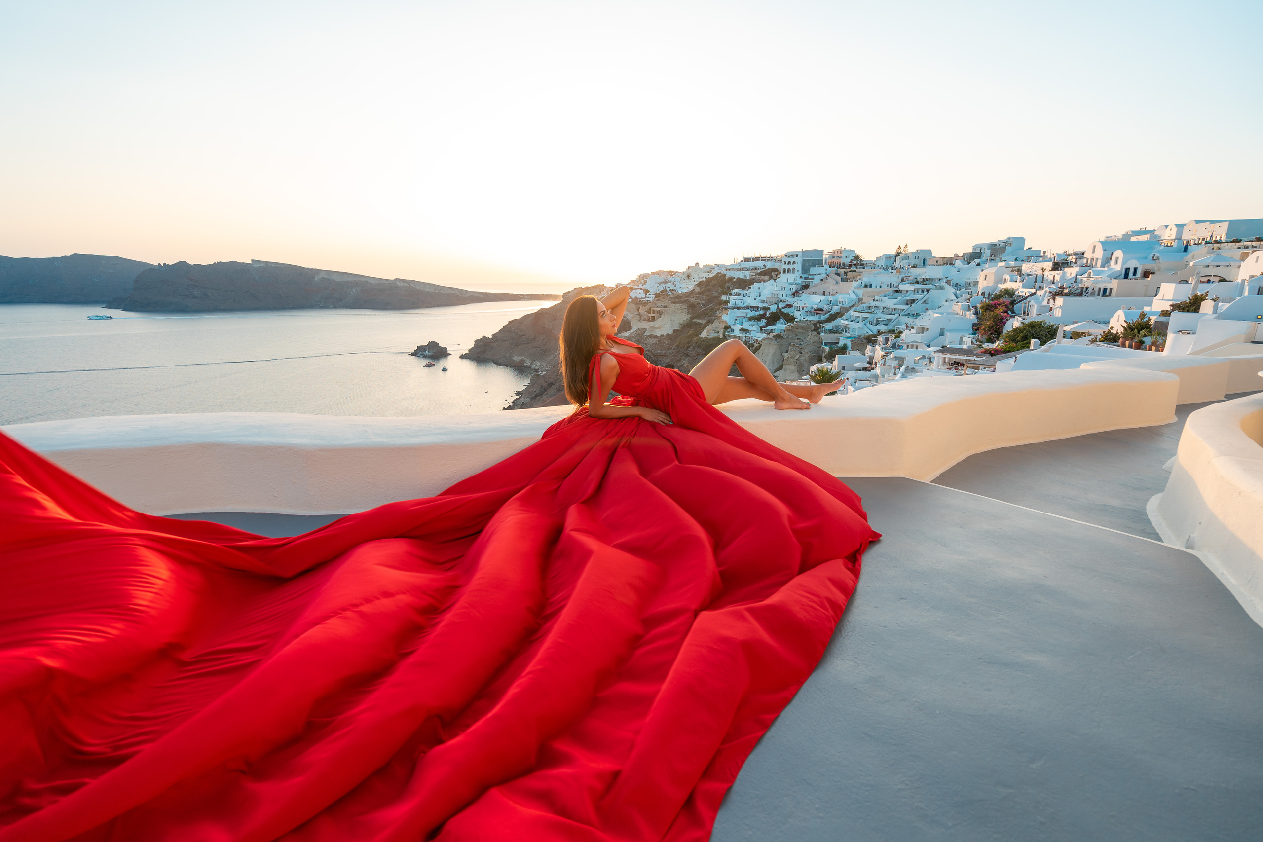 Red Flying Dress Santorini. Photographer in Santorini SokoLOVE Alex| Flying Dress Santorini