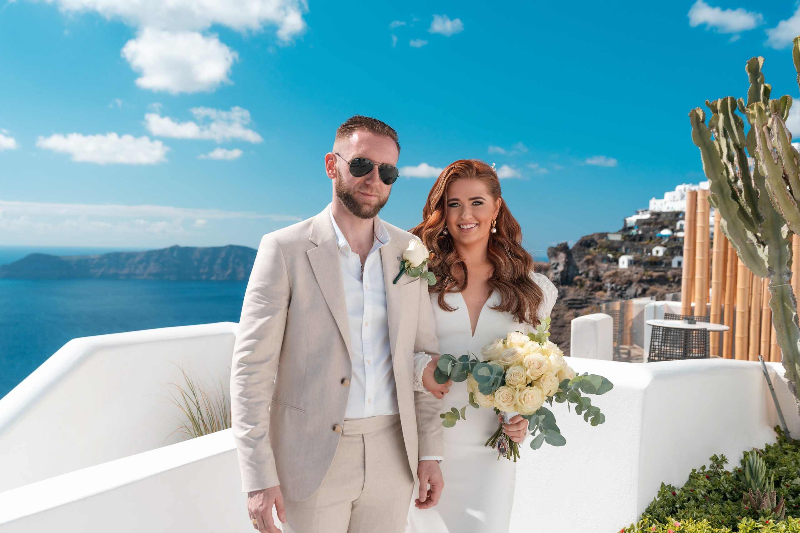 Santorini Destination Wedding Photographer | Elegant Ceremony Photos. Photographer in Santorini SokoLOVE | Flying Dress Santorini