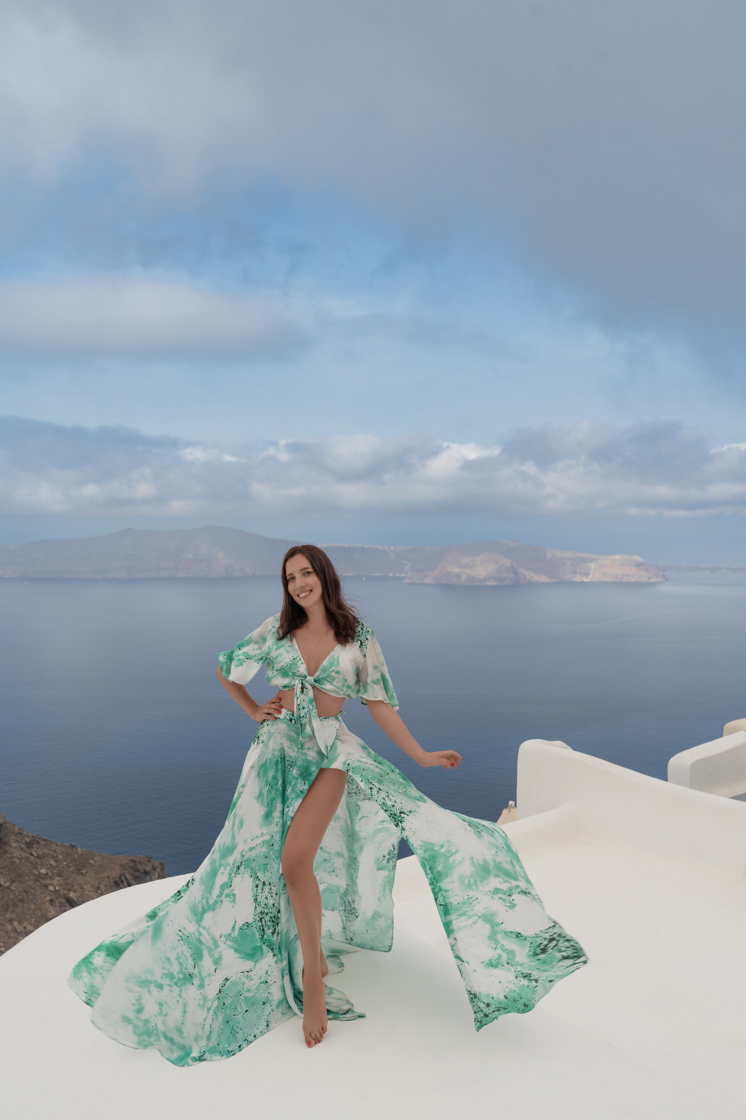 Unforgettable Photoshoot in Imerovigli, Santorini with Julia. Photographer in Santorini SokoLOVE Alex| Flying Dress Santorini
