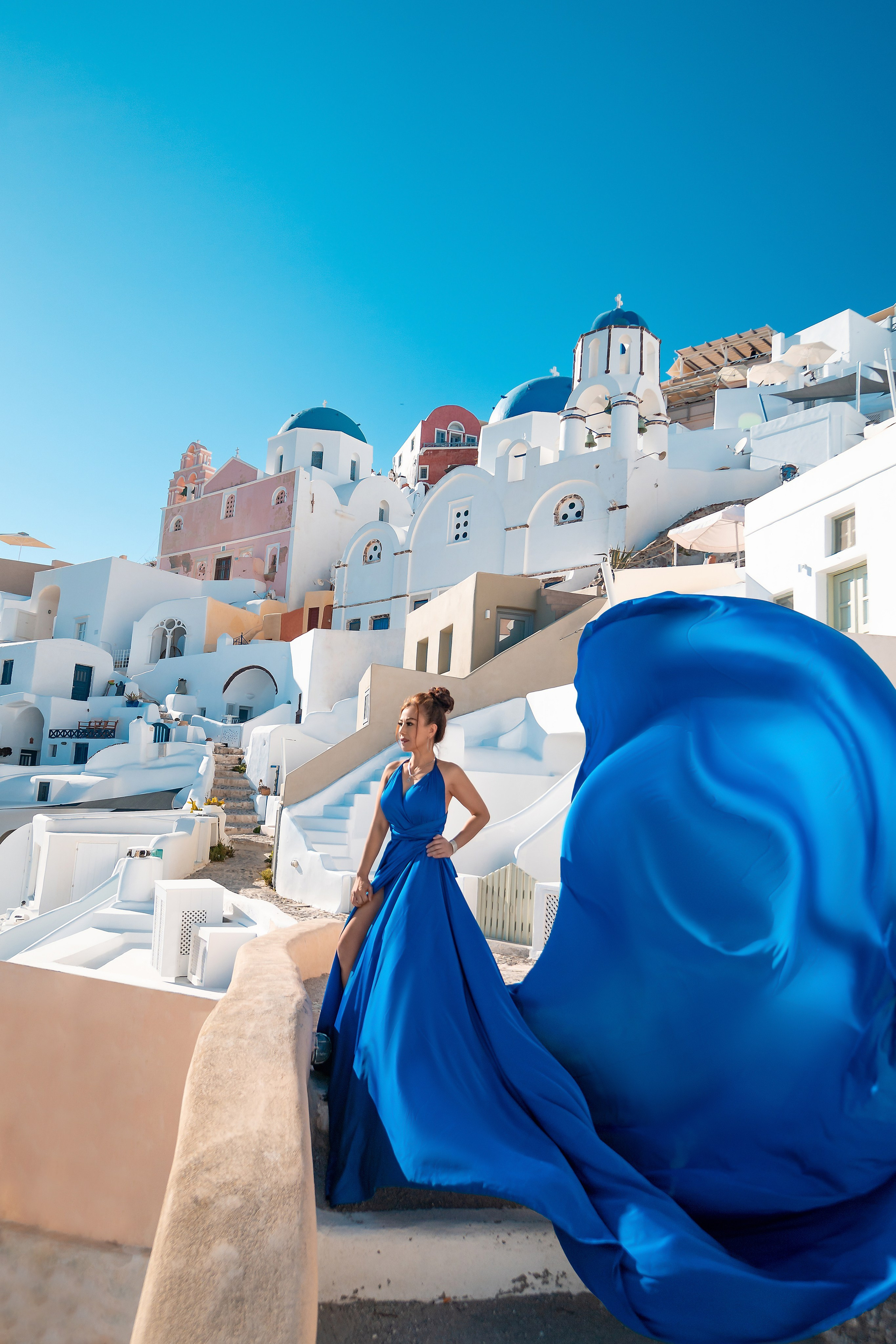 Royal Blue Flying Dress backless santorini | Sizes XS-L — Elegant & Flowing. Photographer in Santorini SokoLOVE Alex| Flying Dress Santorini