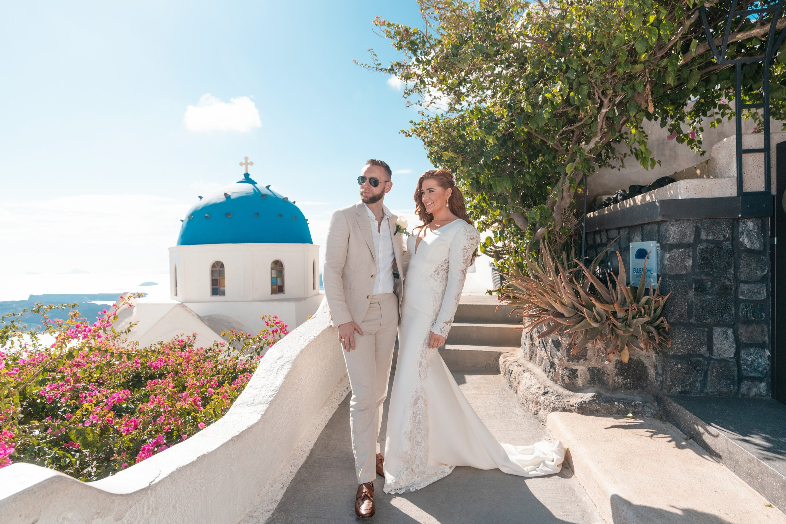 Santorini Destination Wedding Photographer | Elegant Ceremony Photos. Photographer in Santorini SokoLOVE | Flying Dress Santorini