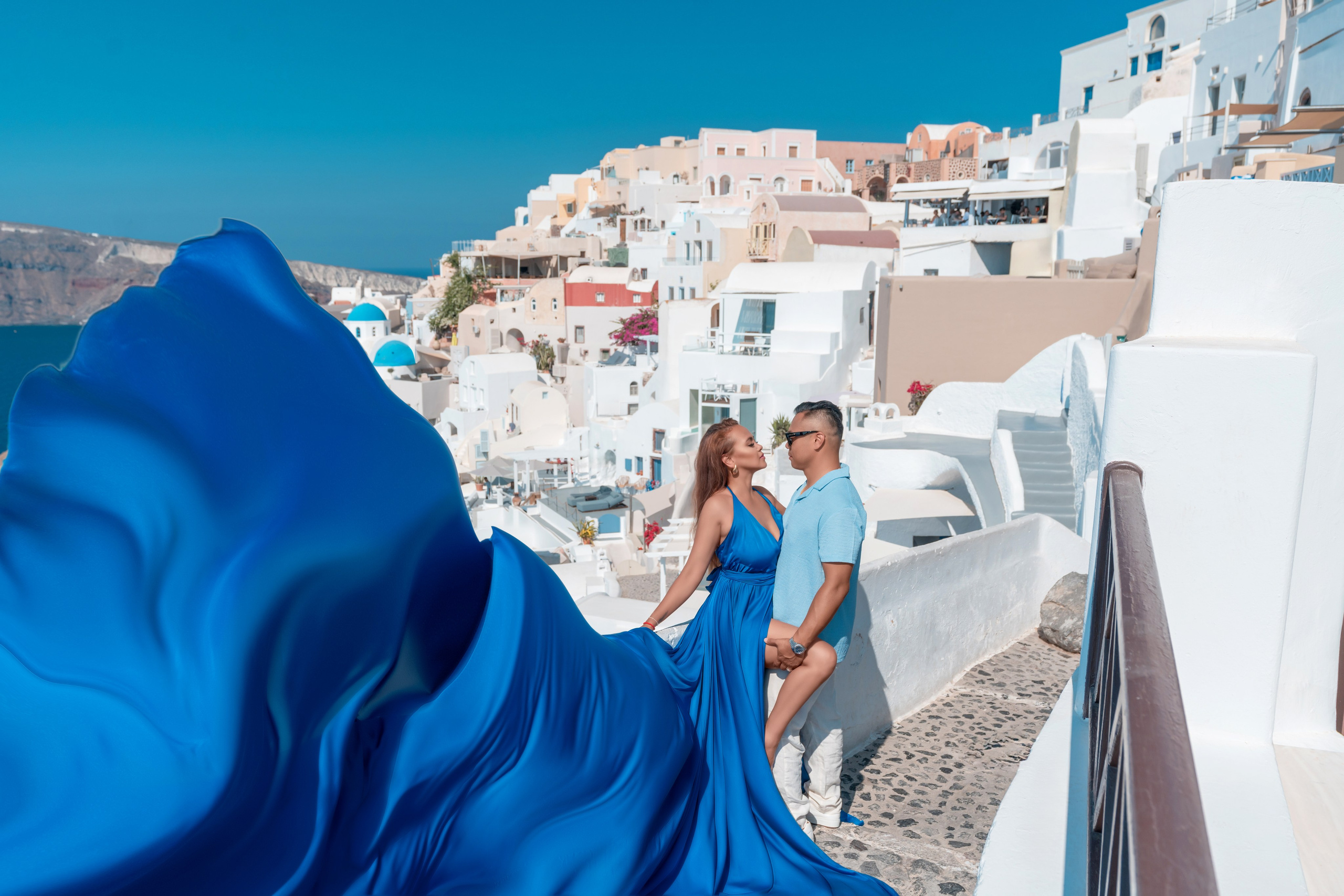 Royal Blue Flying Dress backless santorini | Sizes XS-L — Elegant & Flowing. Photographer in Santorini SokoLOVE Alex| Flying Dress Santorini