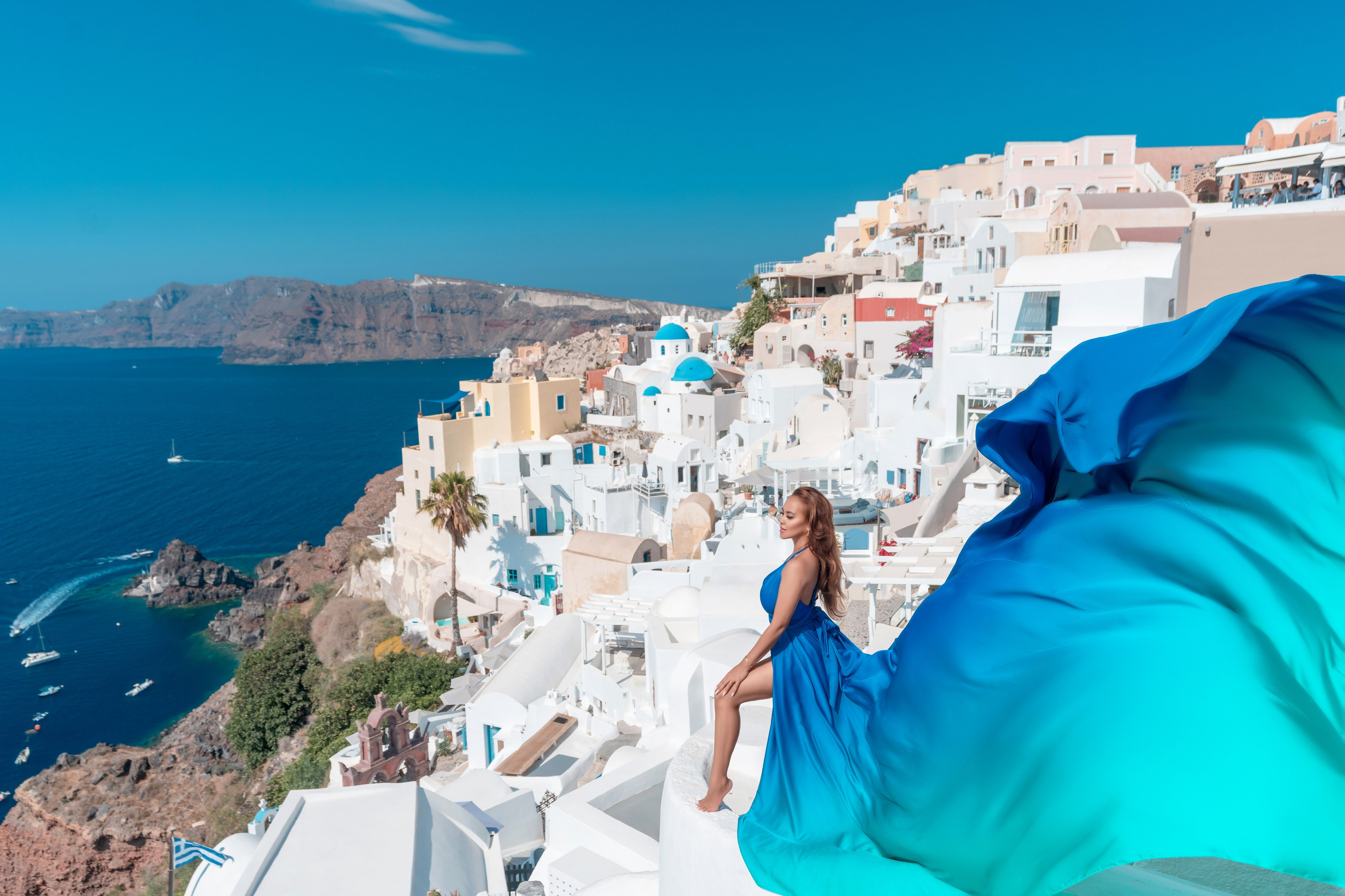 Royal Blue Flying Dress backless santorini | Sizes XS-L — Elegant & Flowing. Photographer in Santorini SokoLOVE Alex| Flying Dress Santorini