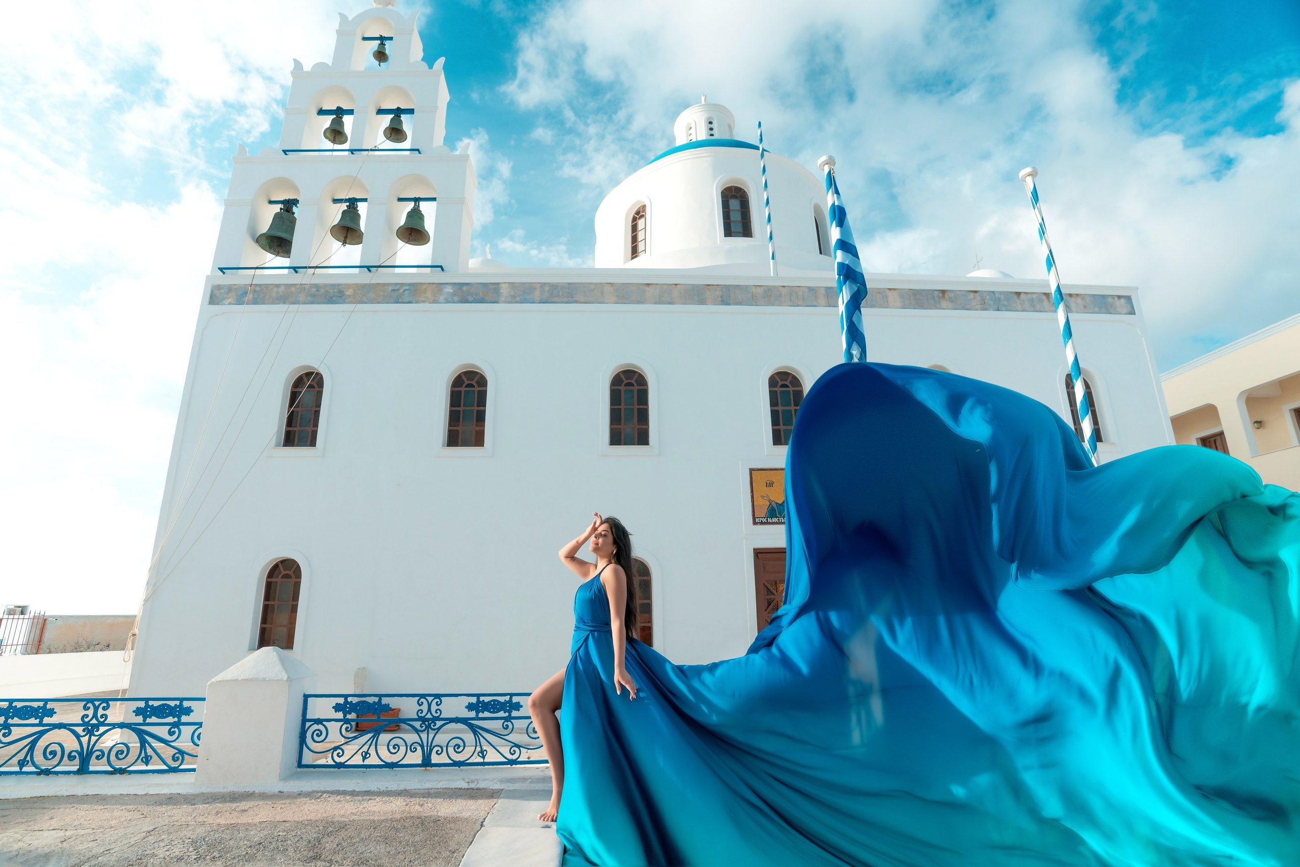 Royal Blue Flying Dress backless santorini | Sizes XS-L — Elegant & Flowing. Photographer in Santorini SokoLOVE Alex| Flying Dress Santorini
