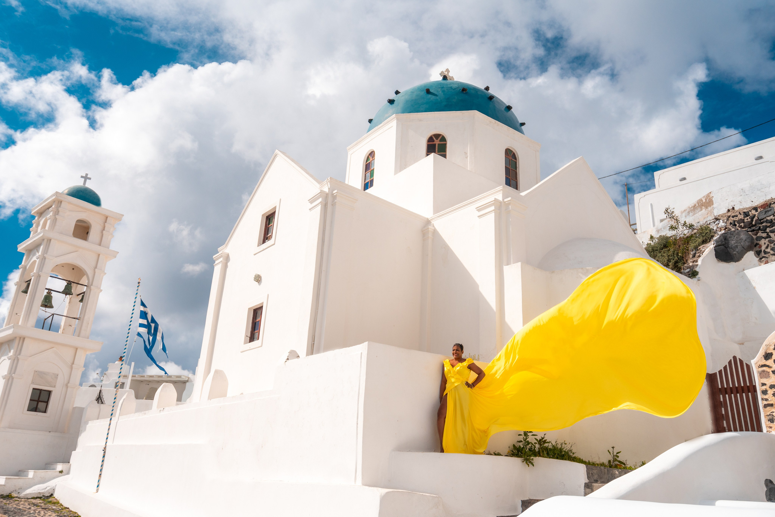 Photoshoot locations in Santorini, photo by SokoLOVE. Photographer in Santorini SokoLOVE Alex| Flying Dress Santorini