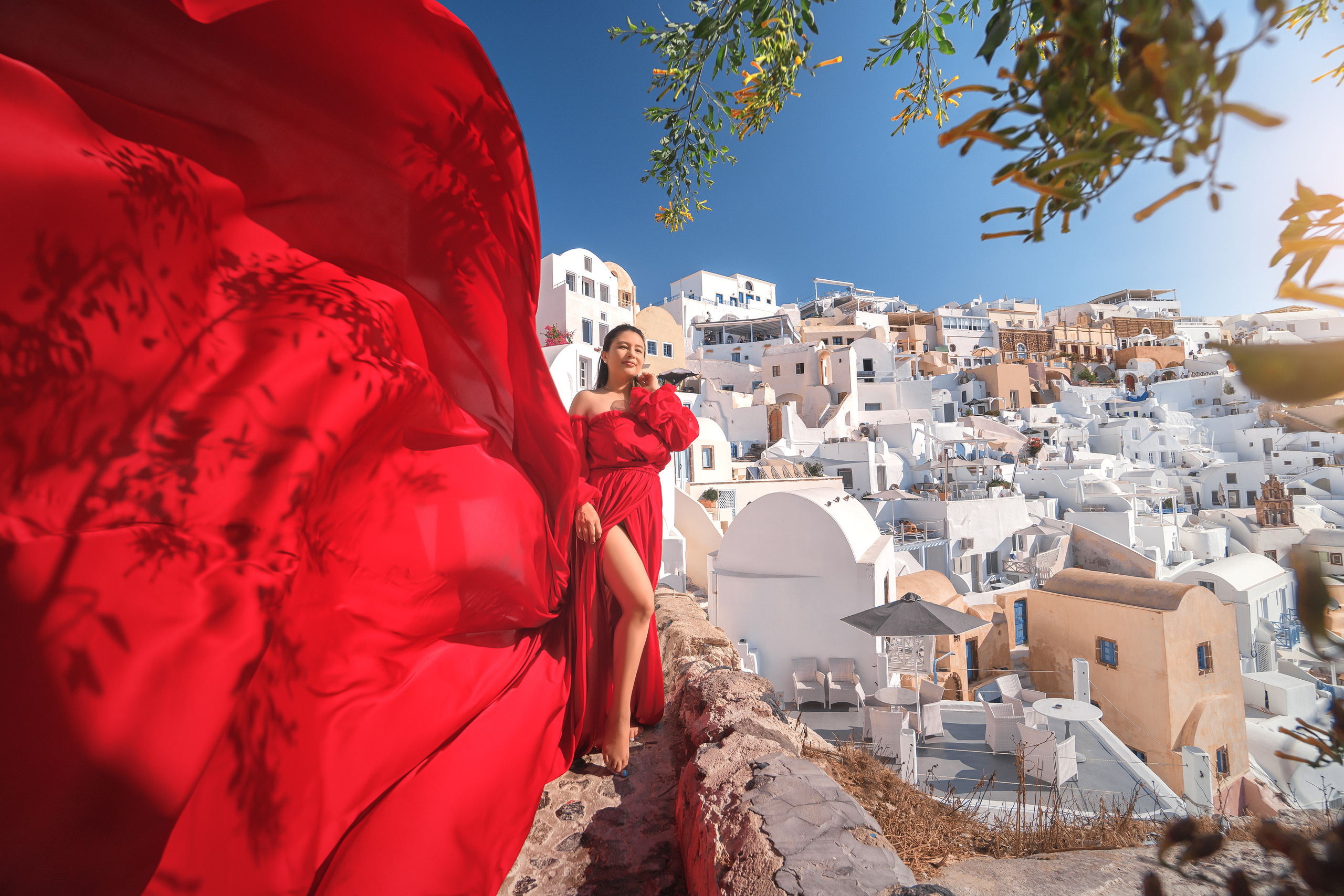 "Create lasting memories with a Flying Dress family photoshoot in Santorini by Sokolove. This unique photoshoot offers stunning family portraits, capturing elegance and joy in the breathtaking beauty of Santorini."