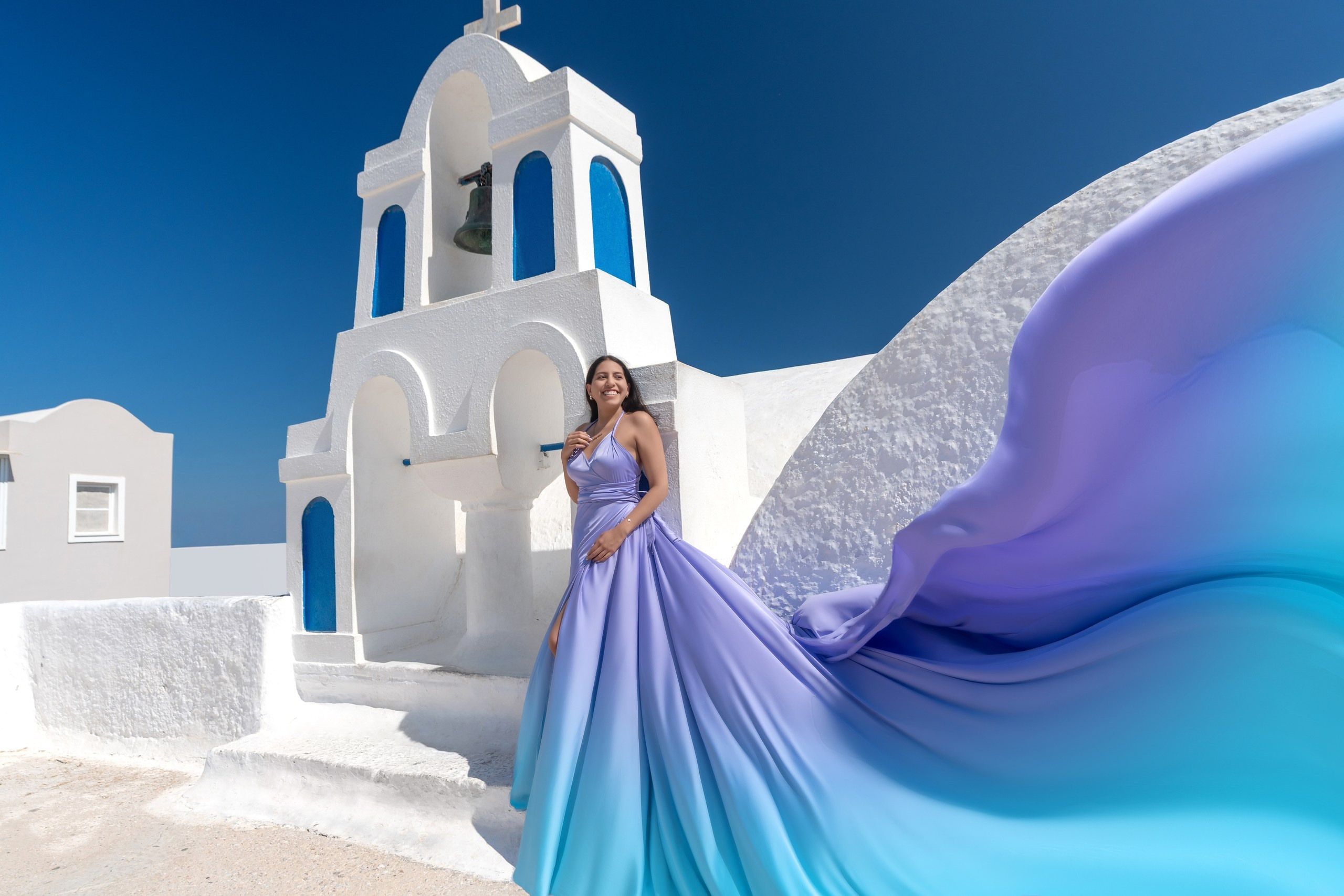 Family Photo Shoot in Santorini — Mother & Daughters in Flying Dresses. Photographer in Santorini SokoLOVE Alex| Flying Dress Santorini