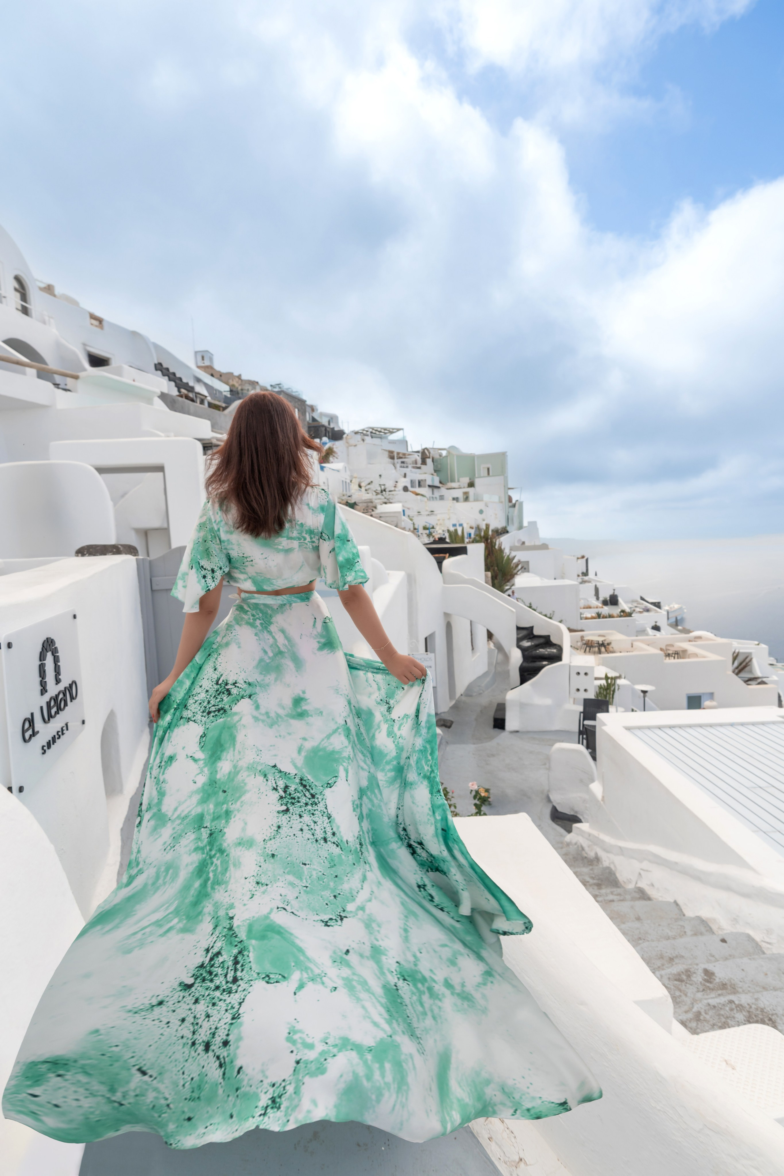 Unforgettable Photoshoot in Imerovigli, Santorini with Julia. Photographer in Santorini SokoLOVE Alex| Flying Dress Santorini