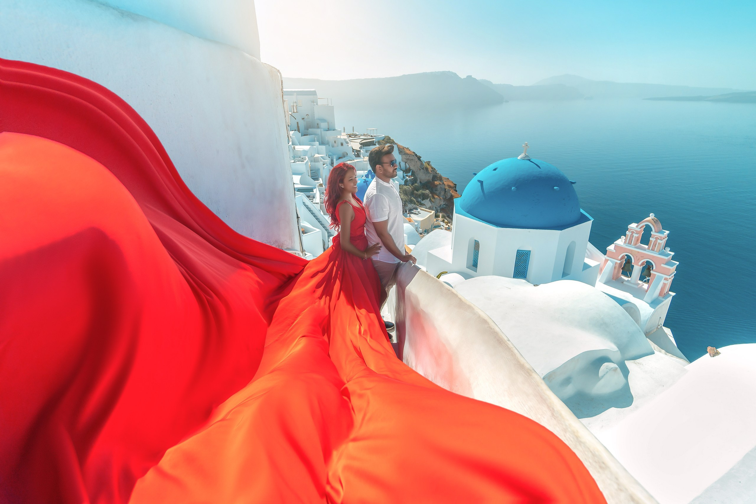 Red Flying Dress Santorini. Photographer in Santorini SokoLOVE Alex| Flying Dress Santorini