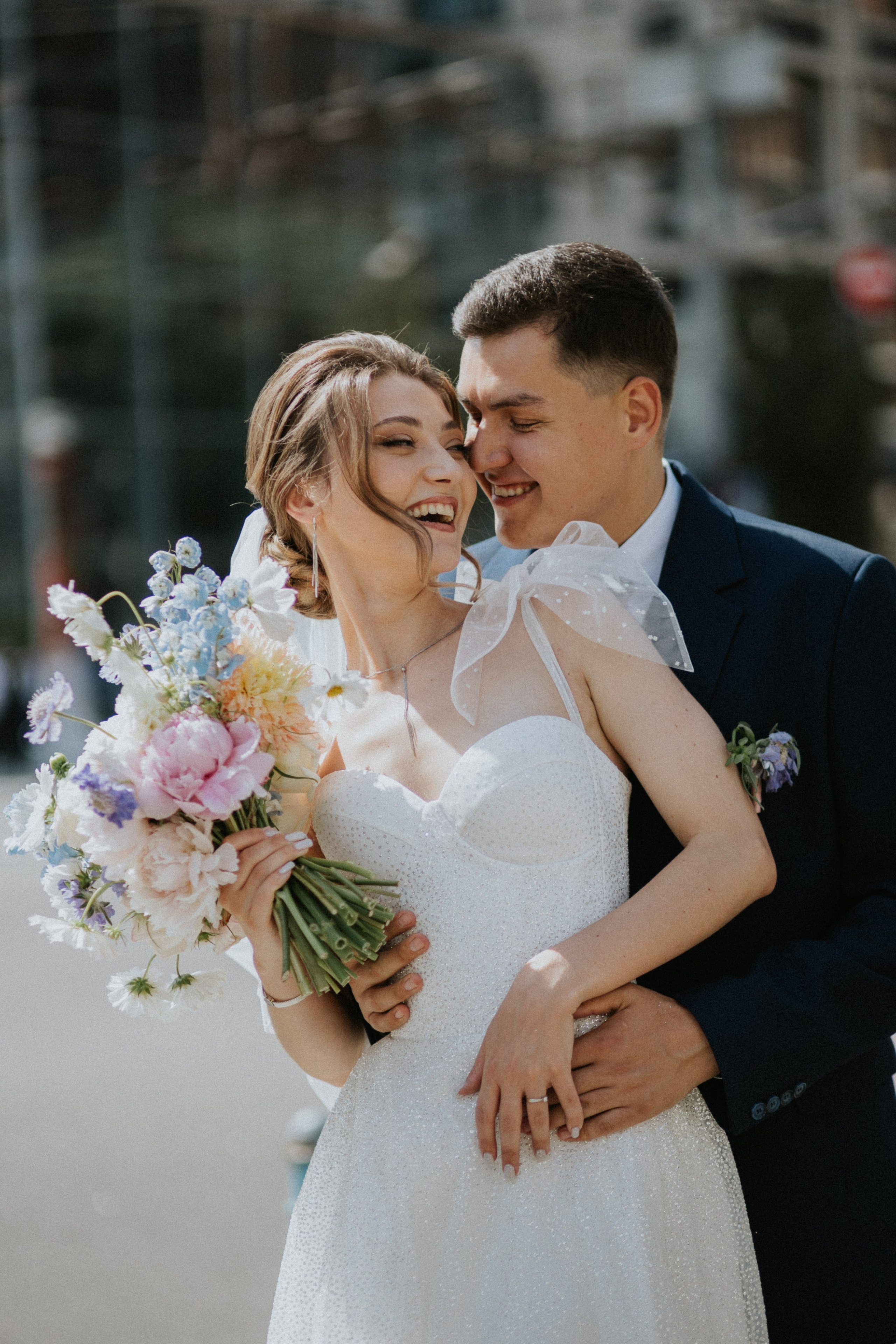 "Couple photo session in modern city streets"