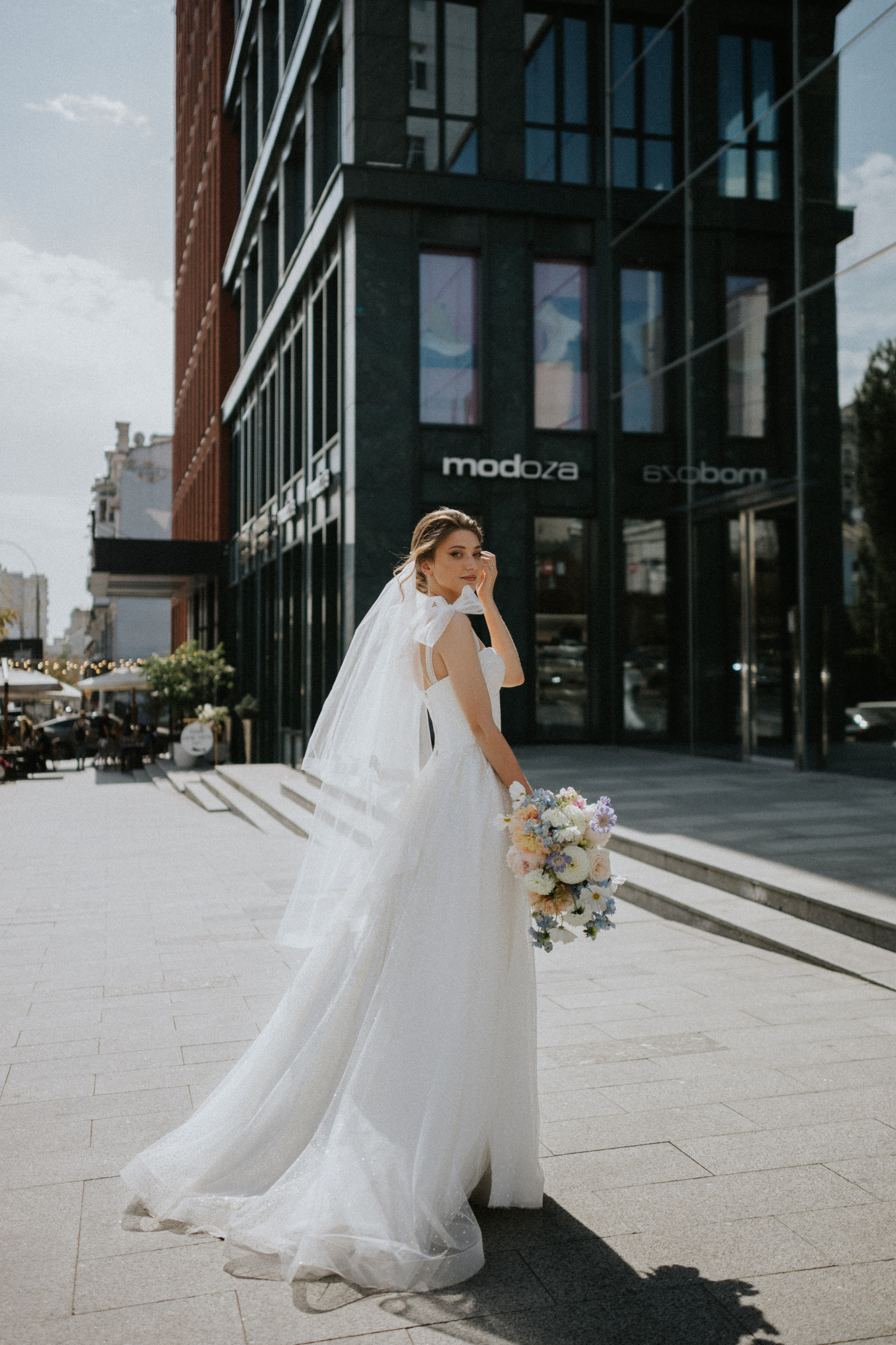 "Couple photo session in modern city streets"