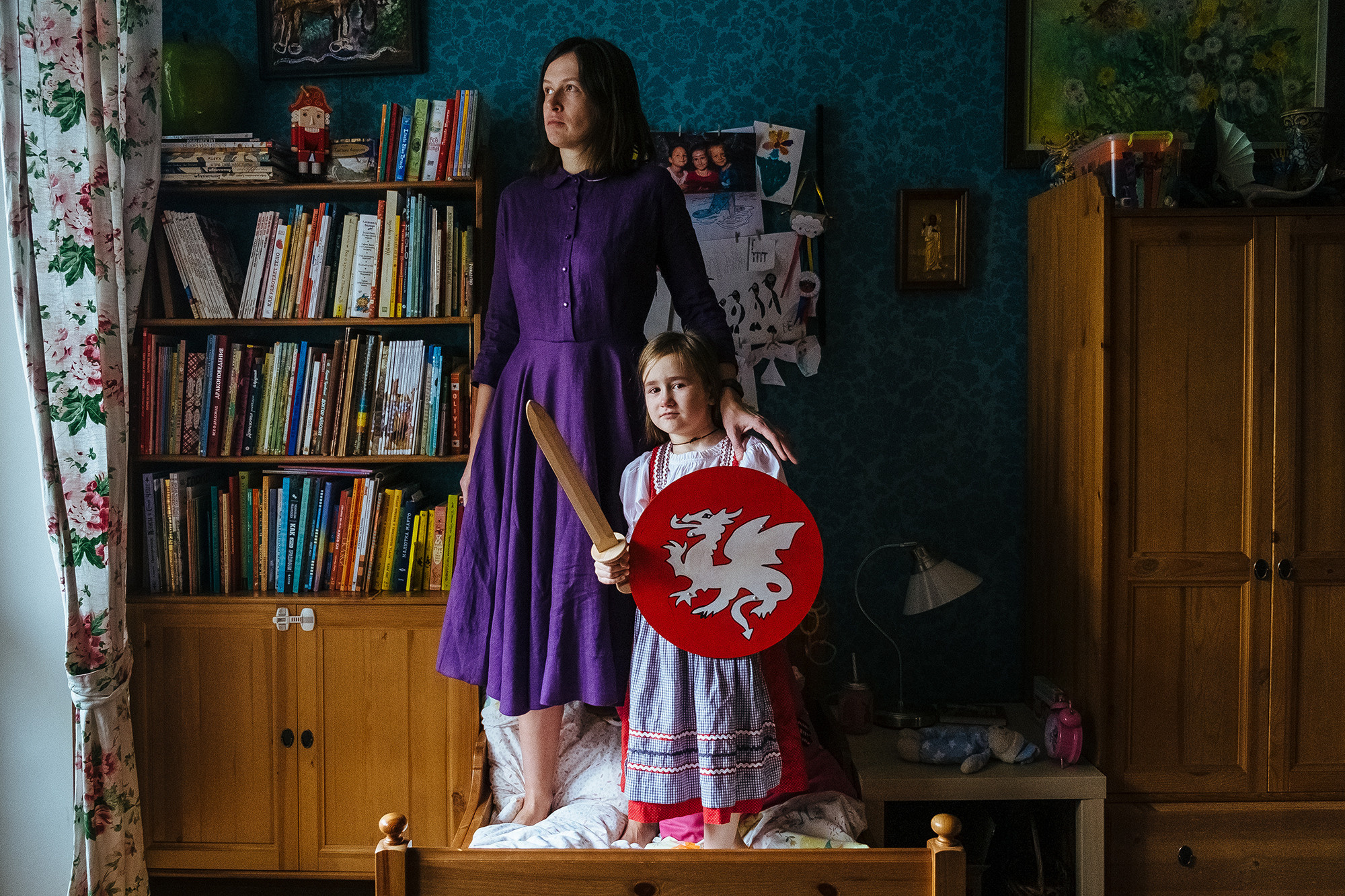 The girl holds a sword and shield. Девочка с мечом и щитом.