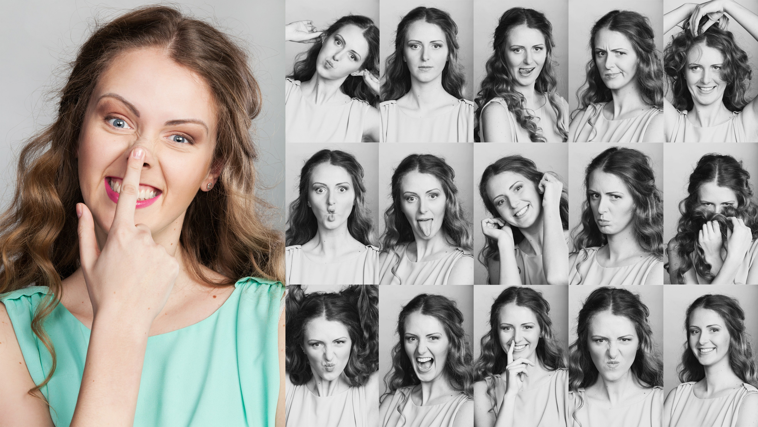 Колаж різноманітних жіночих емоцій у креативній фотосесії «Карта емоцій»