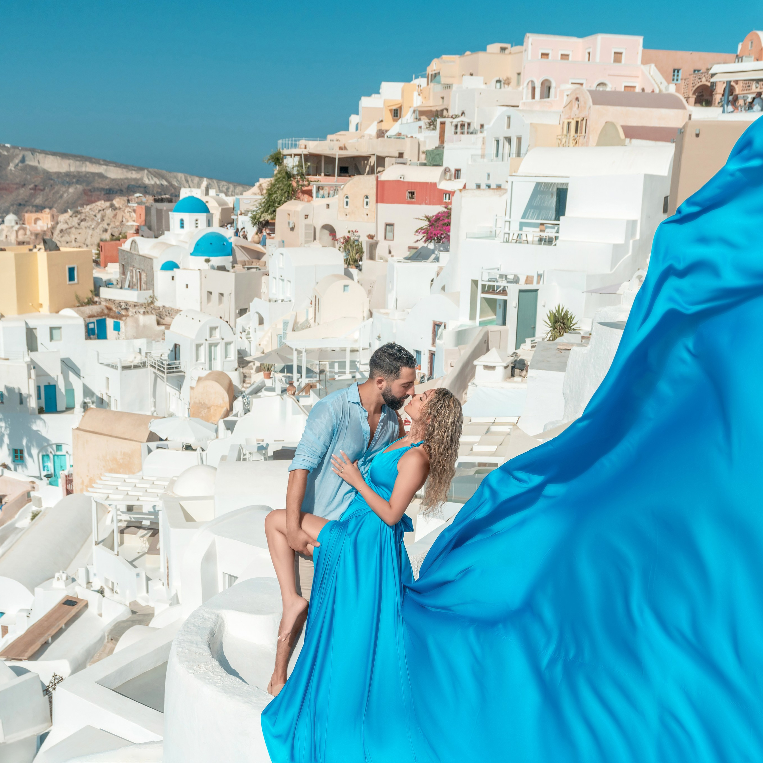 Purple Flying Dress Santorini Backless rent. Photographer in Santorini SokoLOVE Alex| Flying Dress Santorini