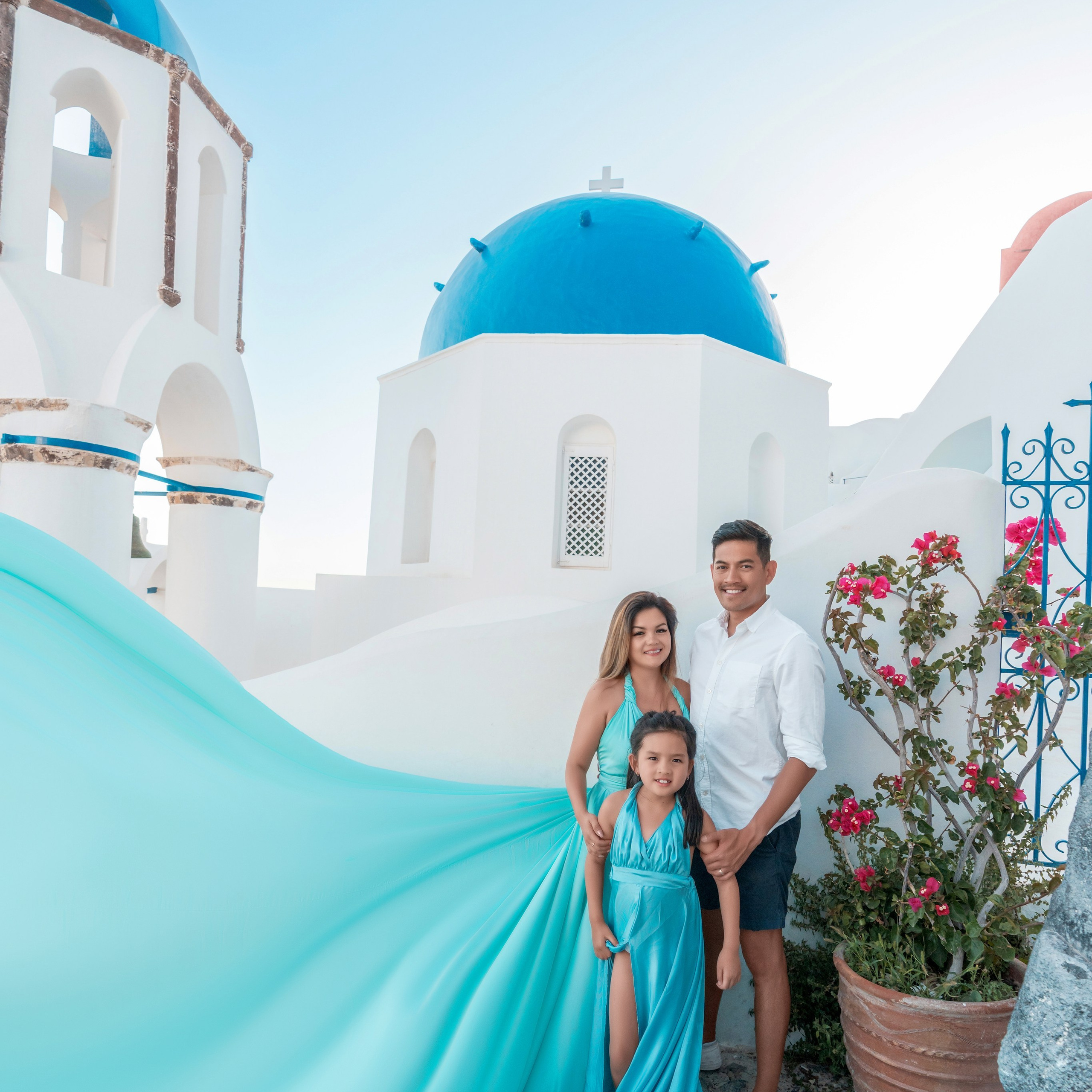 Royal Blue Flying Dress with Short Sleeves (XS-L) — Elegant Santorini Photoshoot Gown. Photographer in Santorini SokoLOVE Alex| Flying Dress Santorini